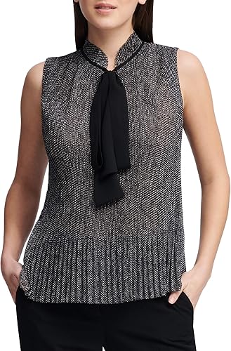 DKNY Top plisado sin mangas para mujer con cuello de lazo