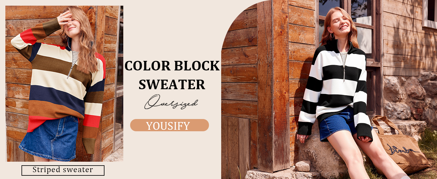 Yousify Oversized Sweaters for Women Half Zipper Cable Knit