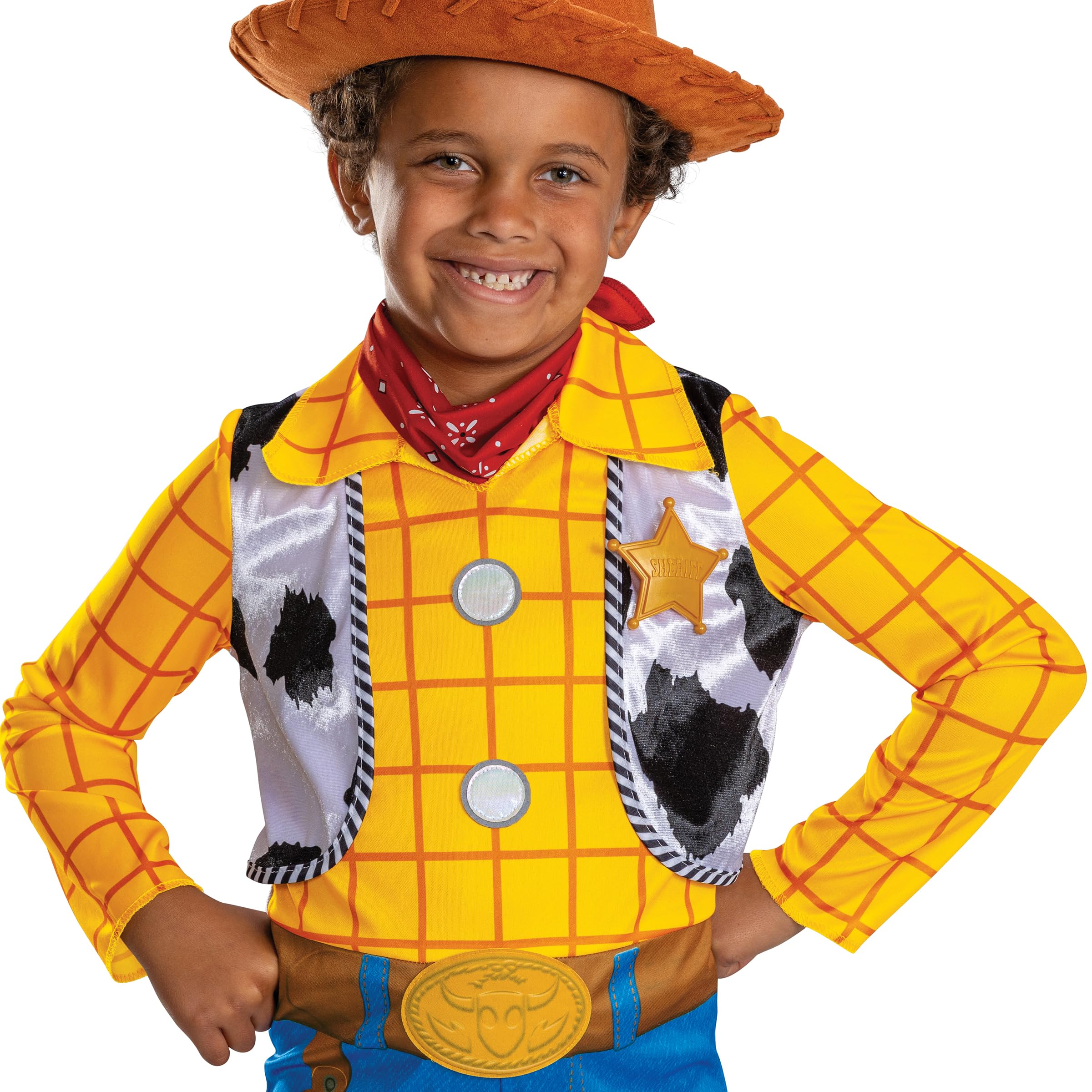 Disney Toy Story Deluxe Woody Costume, Official Boys Halloween Dress Up Outfit, Size (4-6)