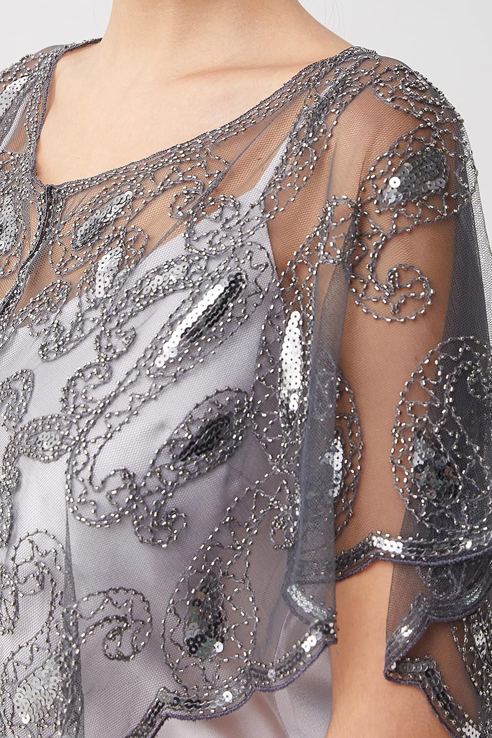 BABEYOND 1920s Shawl Wraps Sequin Beaded Evening Cape Bridal Shawl Bolero Flapper Cover Up - Image 3