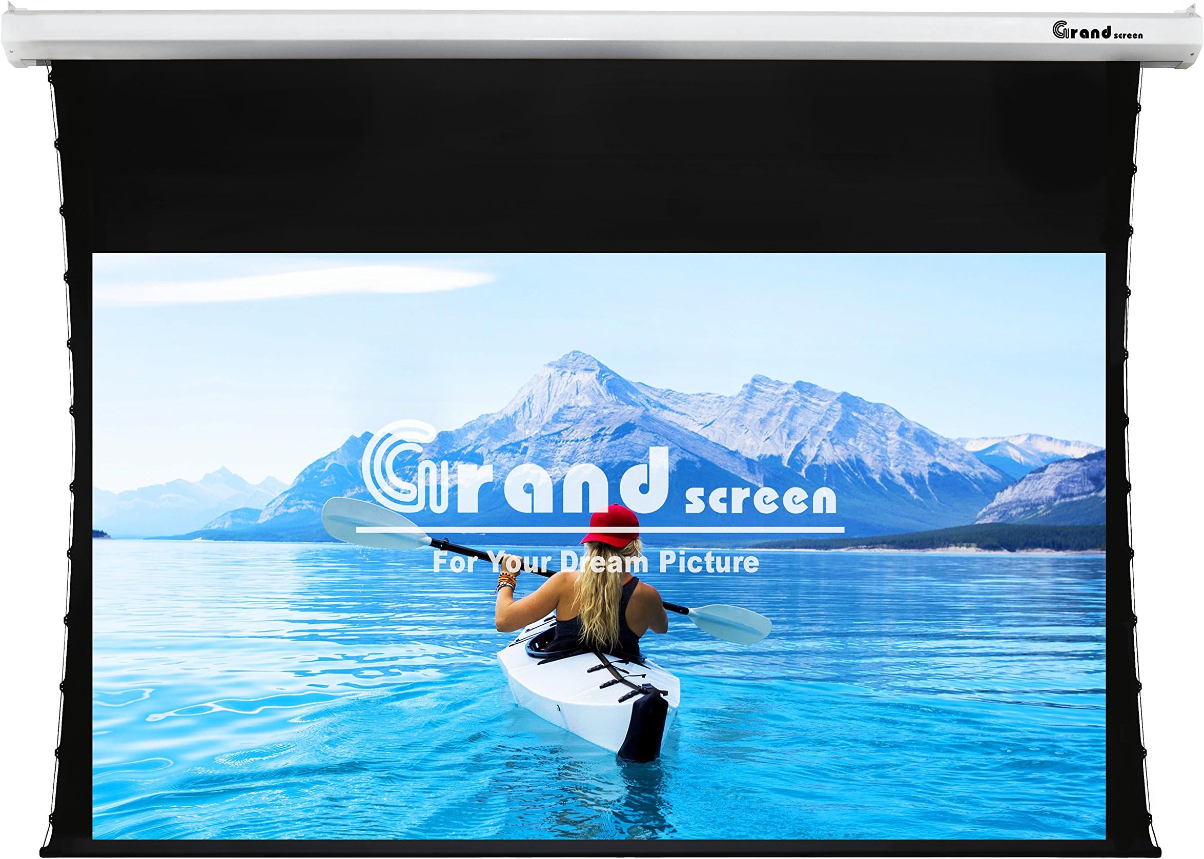 Grand Screen 4K/3D/UHD Deluxe Tab-tensioned Projector Screen,100-inch Diagonal 16:9,with PET White Screen Material,with Wireless 12V Projector Trigger,Model 6JGZP100H