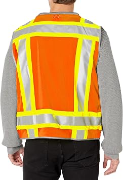 Radians SV55 Class 2 Heavy Woven Two Tone Engineer Vest with Padded Neck to Support Extra Weight in Cargo Pockets, Orange, Large