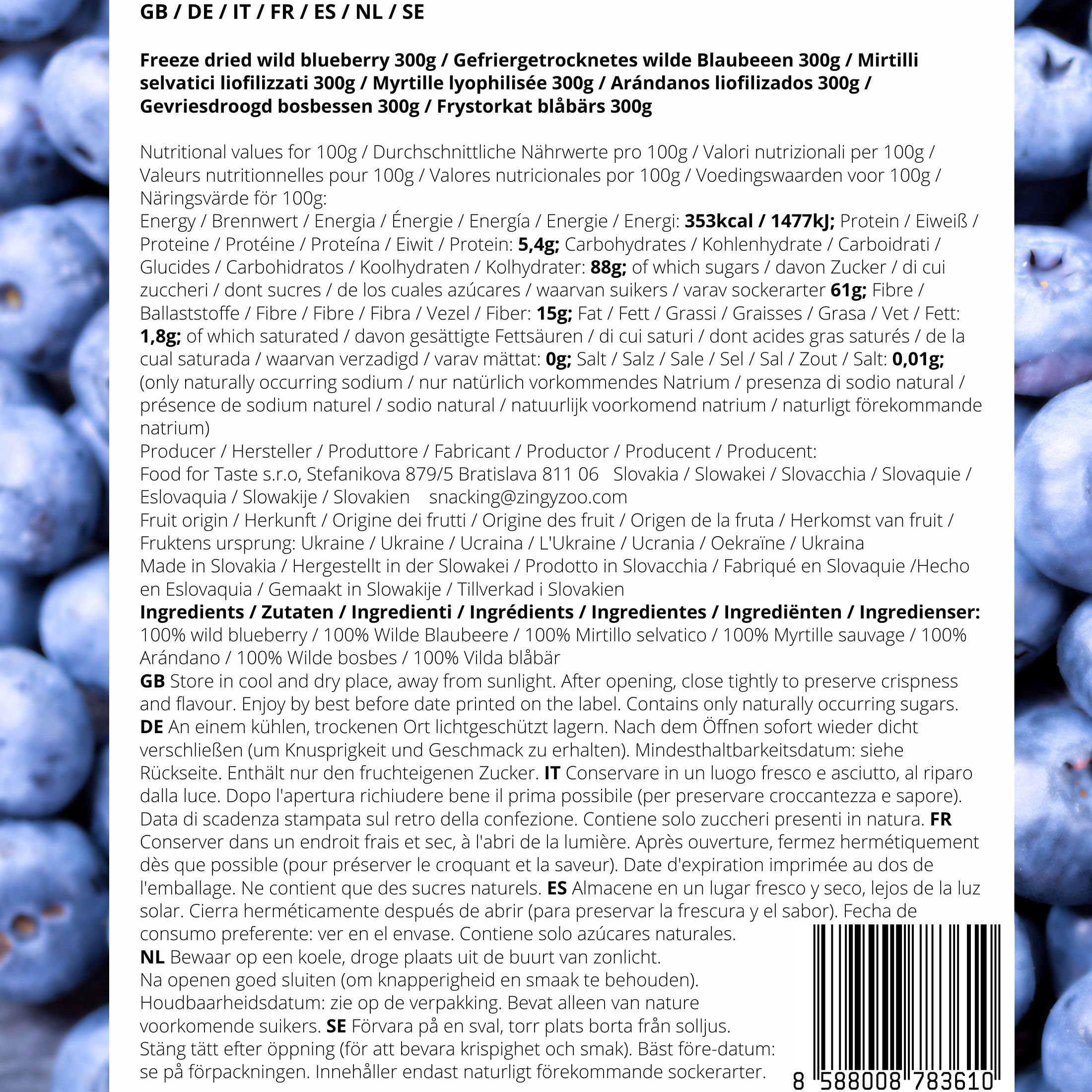Arandanos Deshidratados Sin Azucar | XL 300g Liofilizado Arándano Salvaje Raw Natural Freeze Dried Fruit | Fruta Deshidratada Wild Blueberry | Gefriergetrocknete Blaubeere | Arándano Negro ZingyZoo