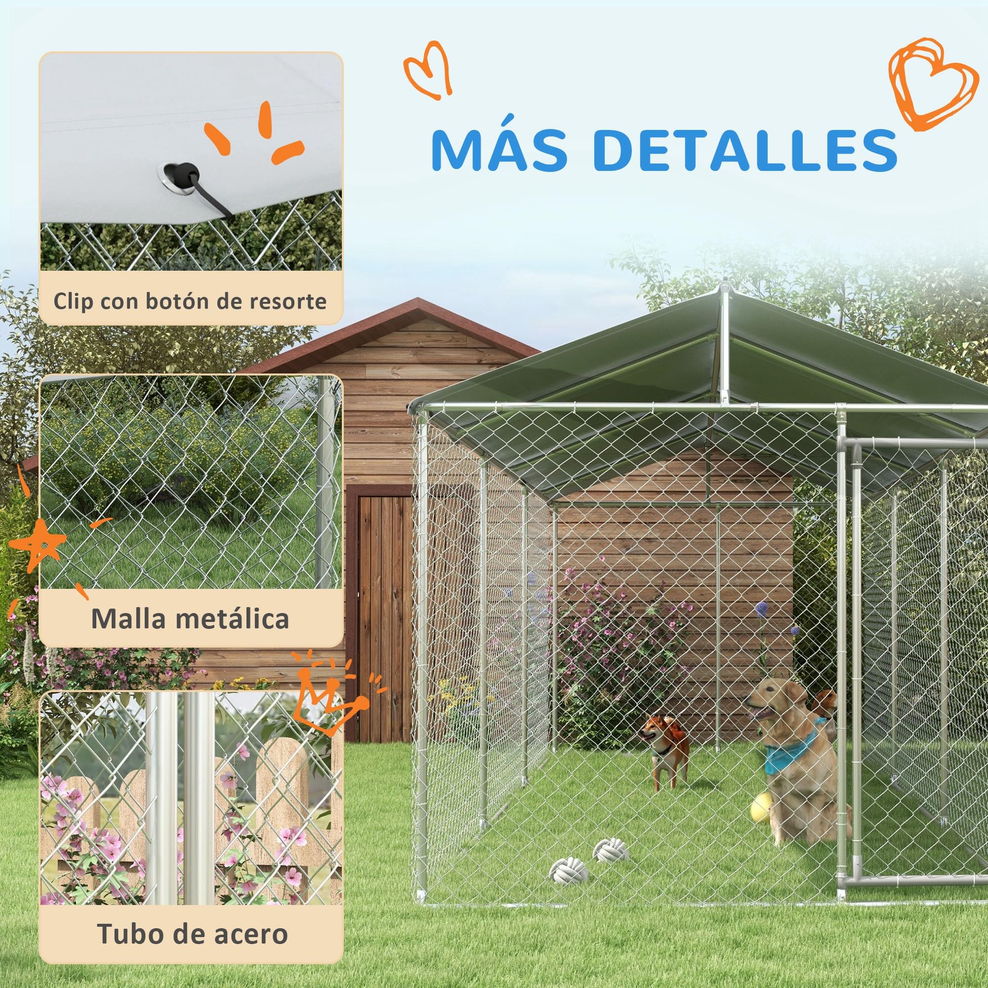 PawHut Perrera Jaula para Perros de Exterior con Puerta Perrera para Perros con Marco de Acero Toldo Impermeable y Anti-UV 600x230x230 cm Plata