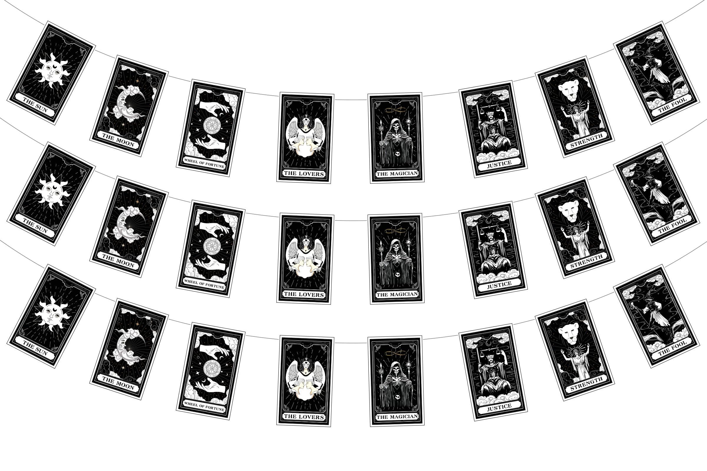 Sursurprise Tarot Cards Party Decorations, 3Pcs Tarot Cards Banner Set for Birthday, Gothic Halloween Witchy Mystic Occult Astrology Celestial Ouijia Board Party Supplies