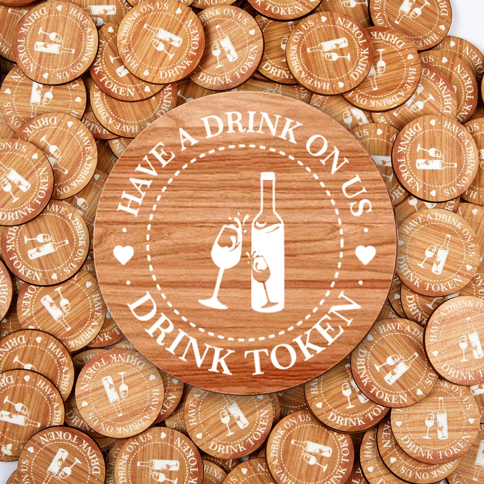 Marsui 200 Pcs Wooden Drink Tokens Bulk for Wedding Drink Ticket Poker Chip