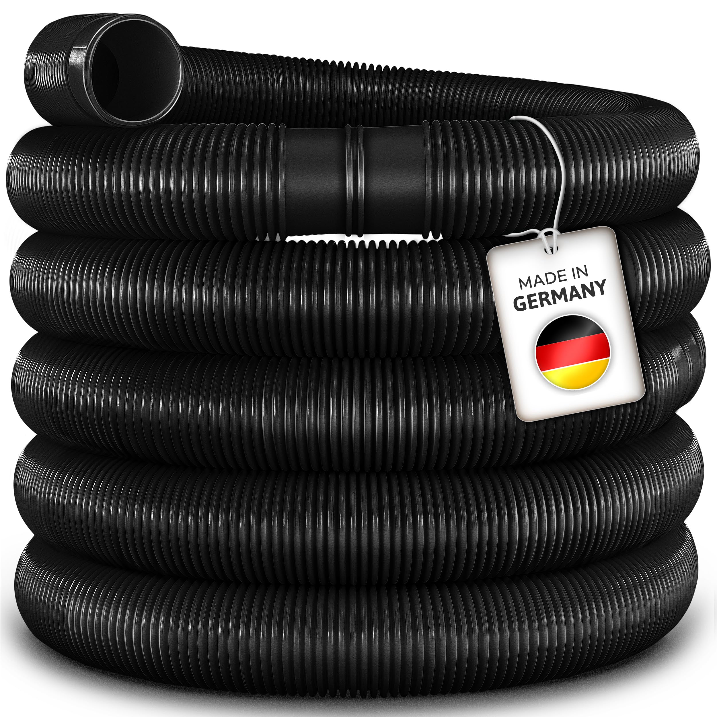 tillvex Poolschlauch Made in Germany | Schwimmbadschlauch mit Muffen | Solarschlauch für Pool und Schwimmbecken | Saugschlauch | Pumpenschlauch | flexibler Wasserschlauch (Schwarz, 12m / 38mm)
