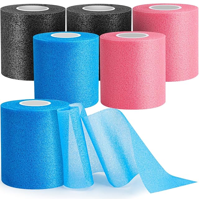 6 Pack Pre Wrap for Hair Soccer Multi Color Athletic Prewrap Tape Headbands Foam Sport Underwrap Pre-Wrap 2