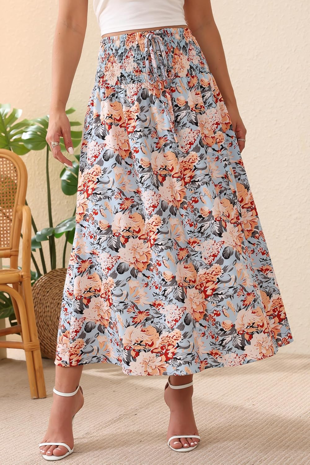 Womens Maxi Skirt Flowy High Waisted Slit Long Skirts Boho Floral Pleated A-Line Beach Dress 2026 Summer Outfit - Image 7