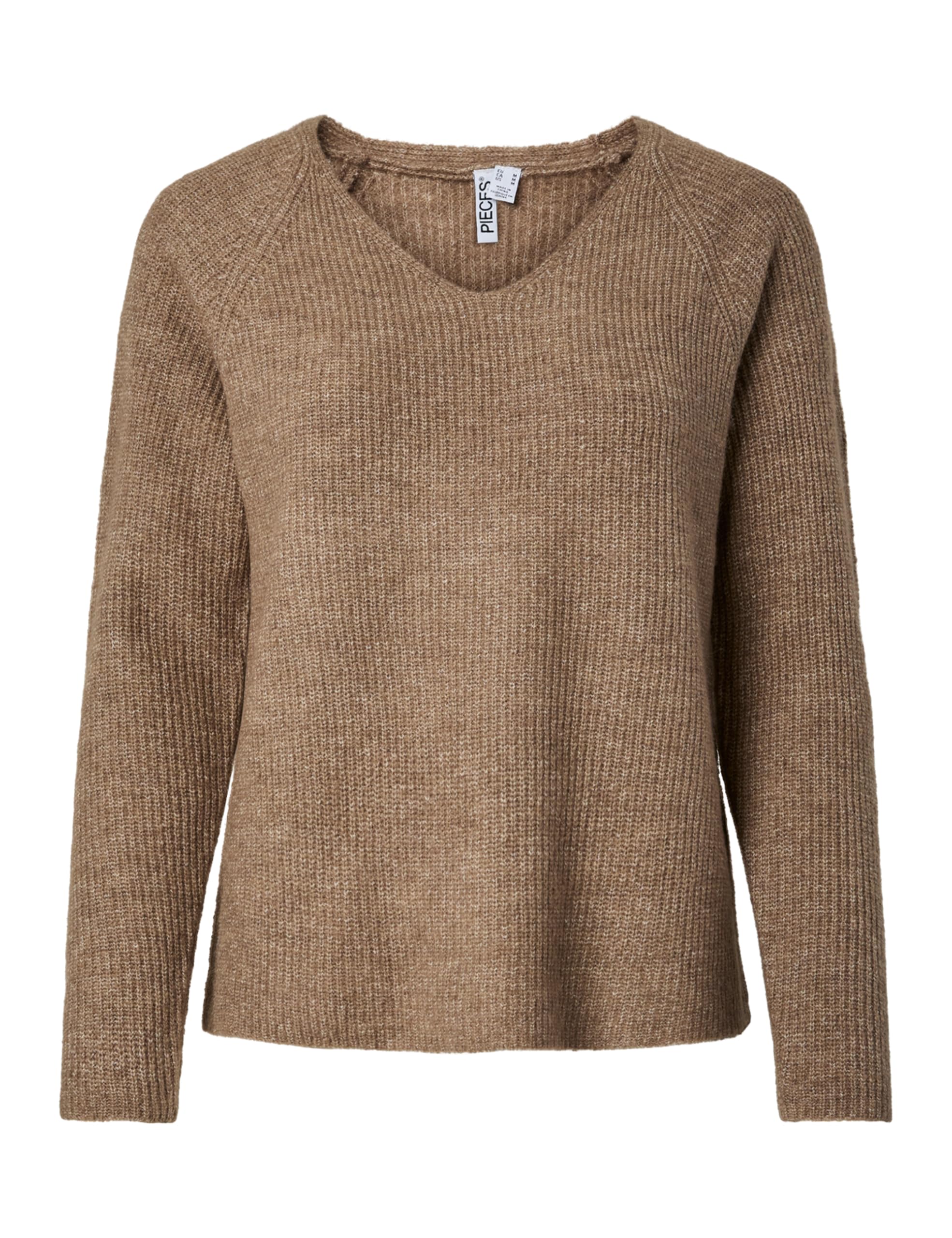 PIECES Women's Pcellen LS V-Neck Knit Noos Bc Pullover Sweater, Fossil, XS