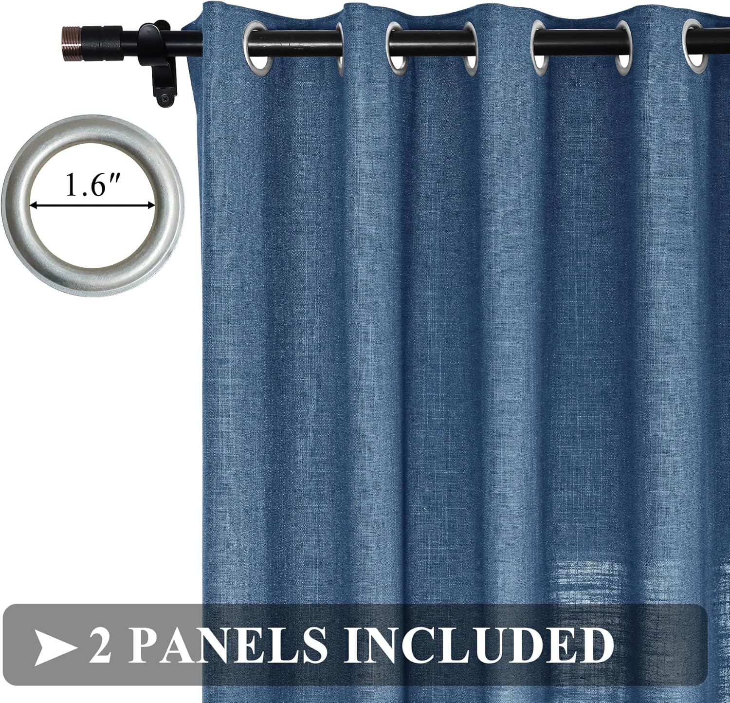 Fcosie 216 Inches Long Natural Linen Curtains Noise Reduction Panels Grommet Light Reducing Curtain Privacy Protection Drapery Thermal Insulated Window Drapes, Aegean Blue, 50" W by 216" L, 2 Panels