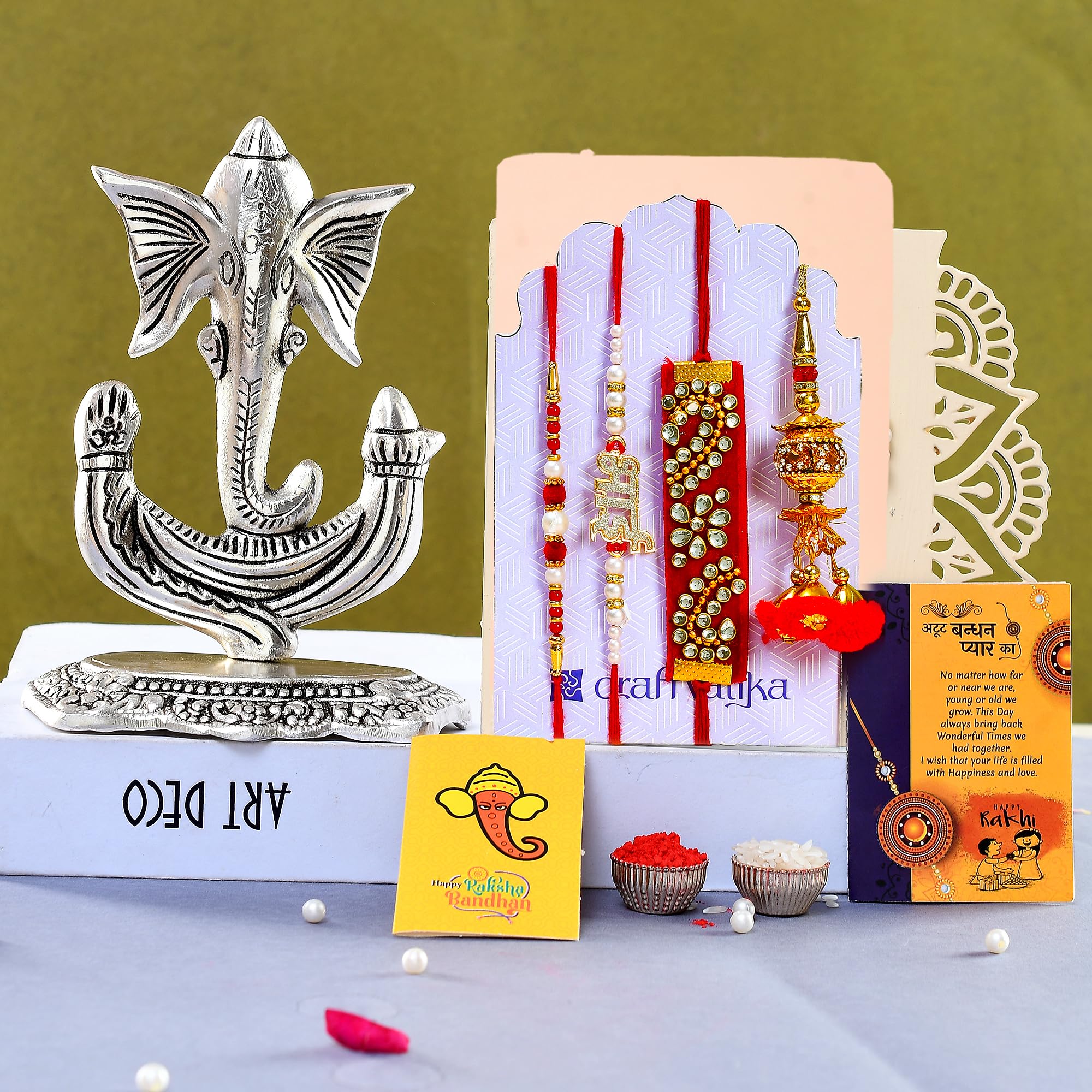 Collectible India Brother Rakhi Combo Gift Set - Rakhis for Rakshabandhan Sister Kids Bhaiya - Rakhi Gift for Brother Bhabhi - Ganesha Idol Showpiece Home Decoration Items (M1- Family Combo)-image-16