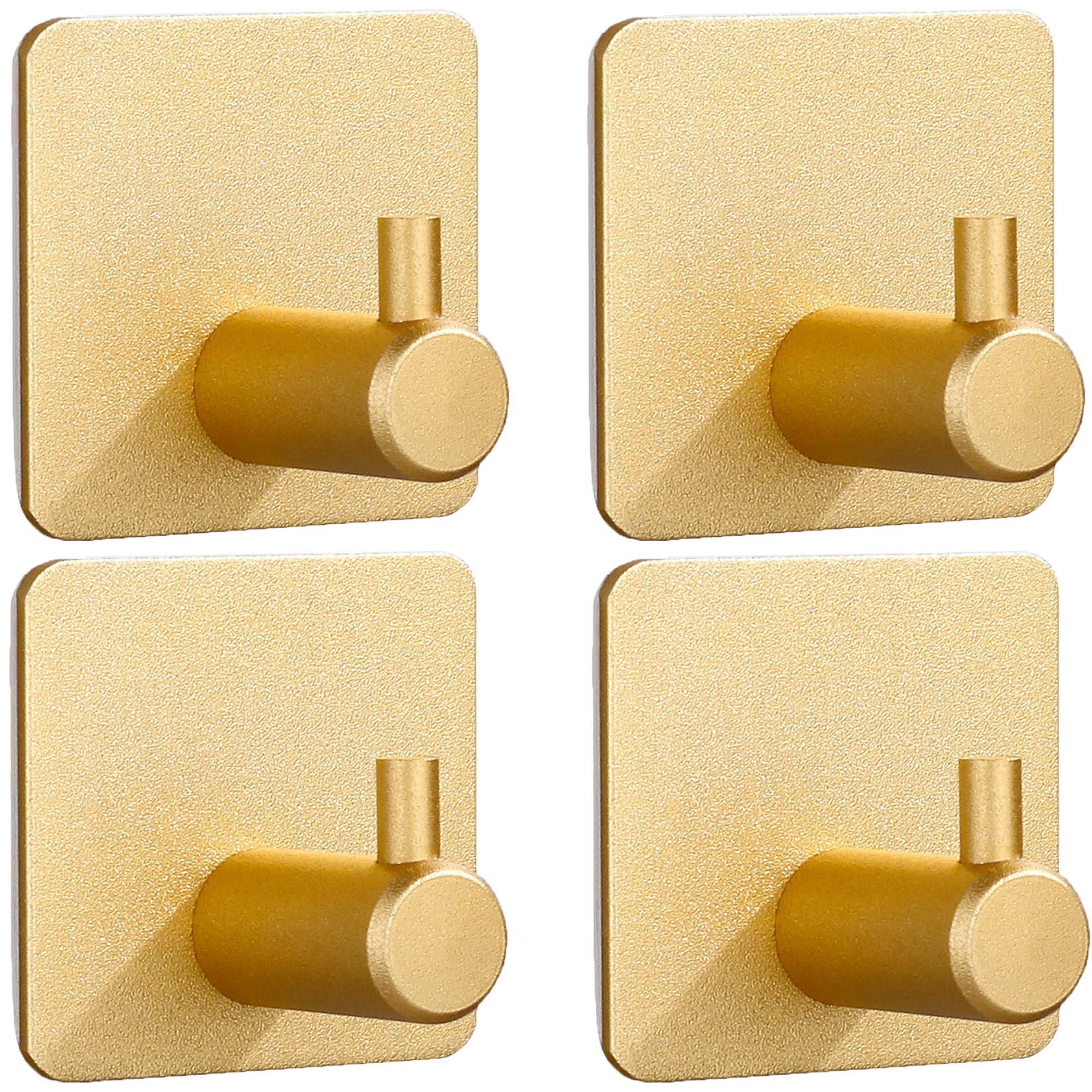 Metal Adhesive Hooks - 4 Pack Towel/Coat Hooks Wall Hooks Stick on Bathroom or Kitchen， Stainless Steel Robe Coat and Clothes Hook,Heavy Duty Wall Hook (Gold1)