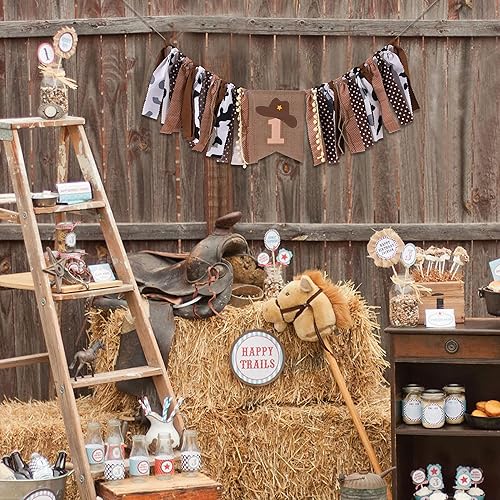 Miniatura 6 de Cartel de primer cumpleaños para silla alta – Rodeo de vaquero para decoración de tela de fiesta, baby shower, guirnalda de fondo para accesorios de