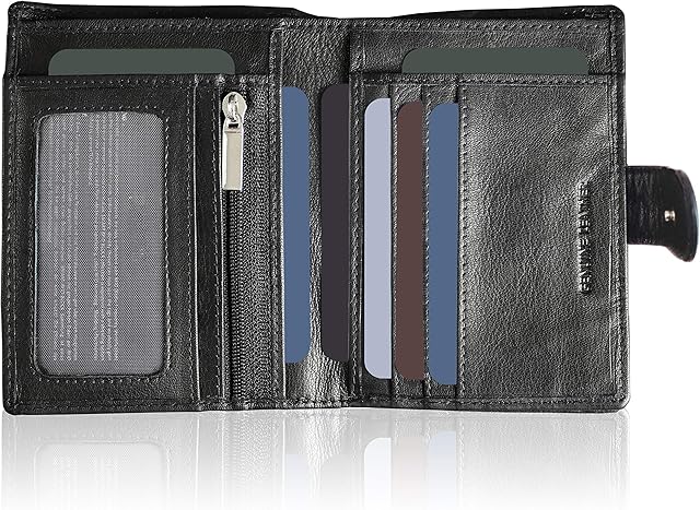 KORUMA Mens Premium Genuine Leather Bifold Wallet Smart Credit Card Blocker and Coin Pocket with RFID TUV Certified Black 3-in-1 Wallet