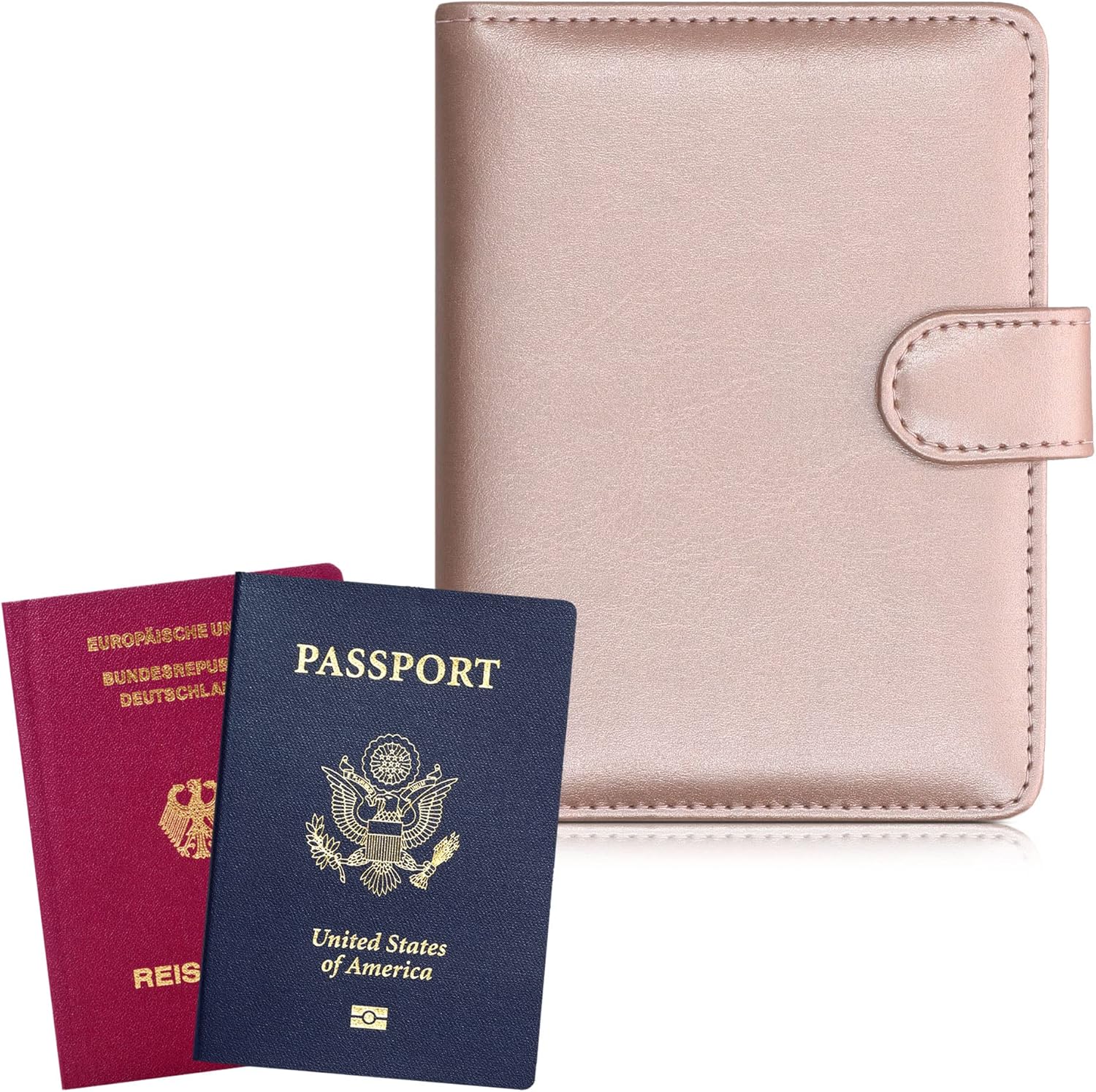 kwmobile Passport and Vaccine Pass Wallet - Synthetic Leather Holder for ID Cards, Vaccination Pass, Passport - Rose Gold
