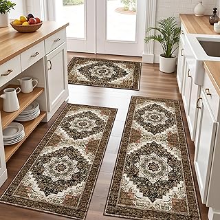 Tritard Non-Slip Washable Boho Kitchen Rug Set