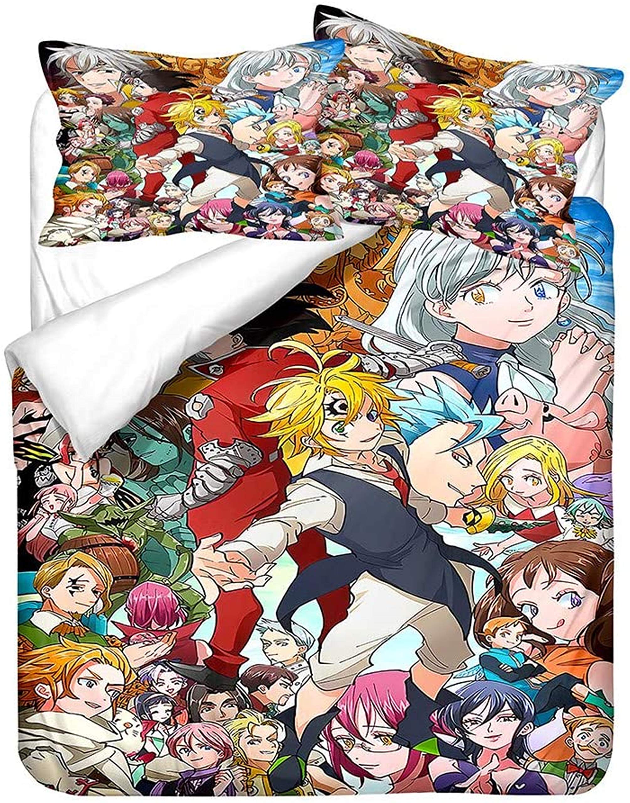 Lqprom The Seven Deadly Sins Anime Bedding Set Twin Size 3D Printed Anime Bed Comforter Set 3pcs with 1 Duvet Cover and 2 Pillowcase(No Comforter)
