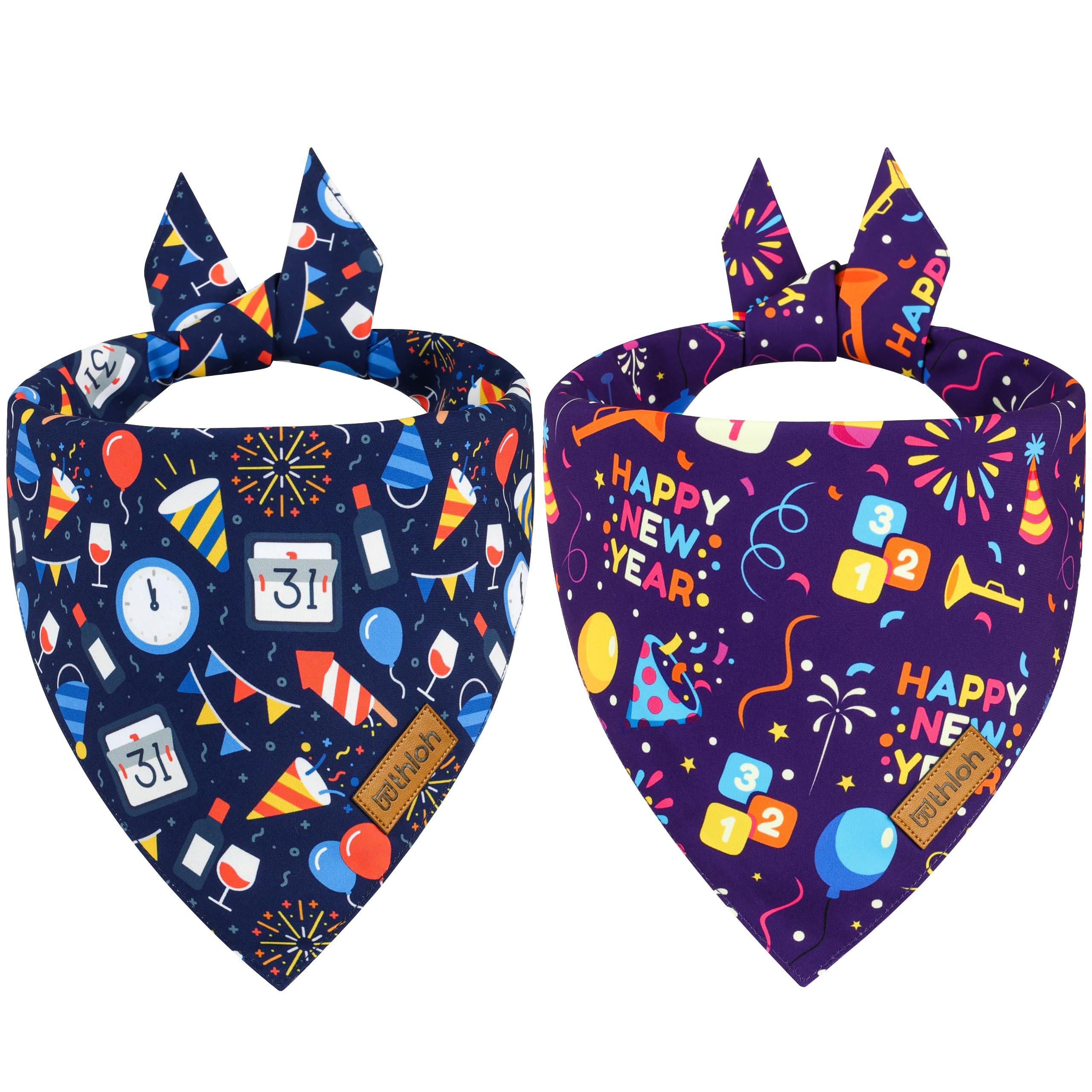 THLOH Happy New Year Dog Bandanas - 2 Pack Reversible Holiday Dog Scarf for Boy and Girl, Premium Durable Fabric, Bandana for Medium and Large Dogs (Large) — image 1