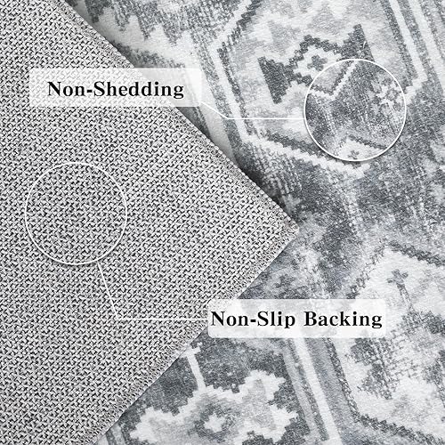 Miniatura 2 de ROYHOME Alfombra lavable de 8 x 10 pulgadas, lavable, con estampado vintage, antideslizante, alfombra geométrica de pelo bajo, alfombra grande para