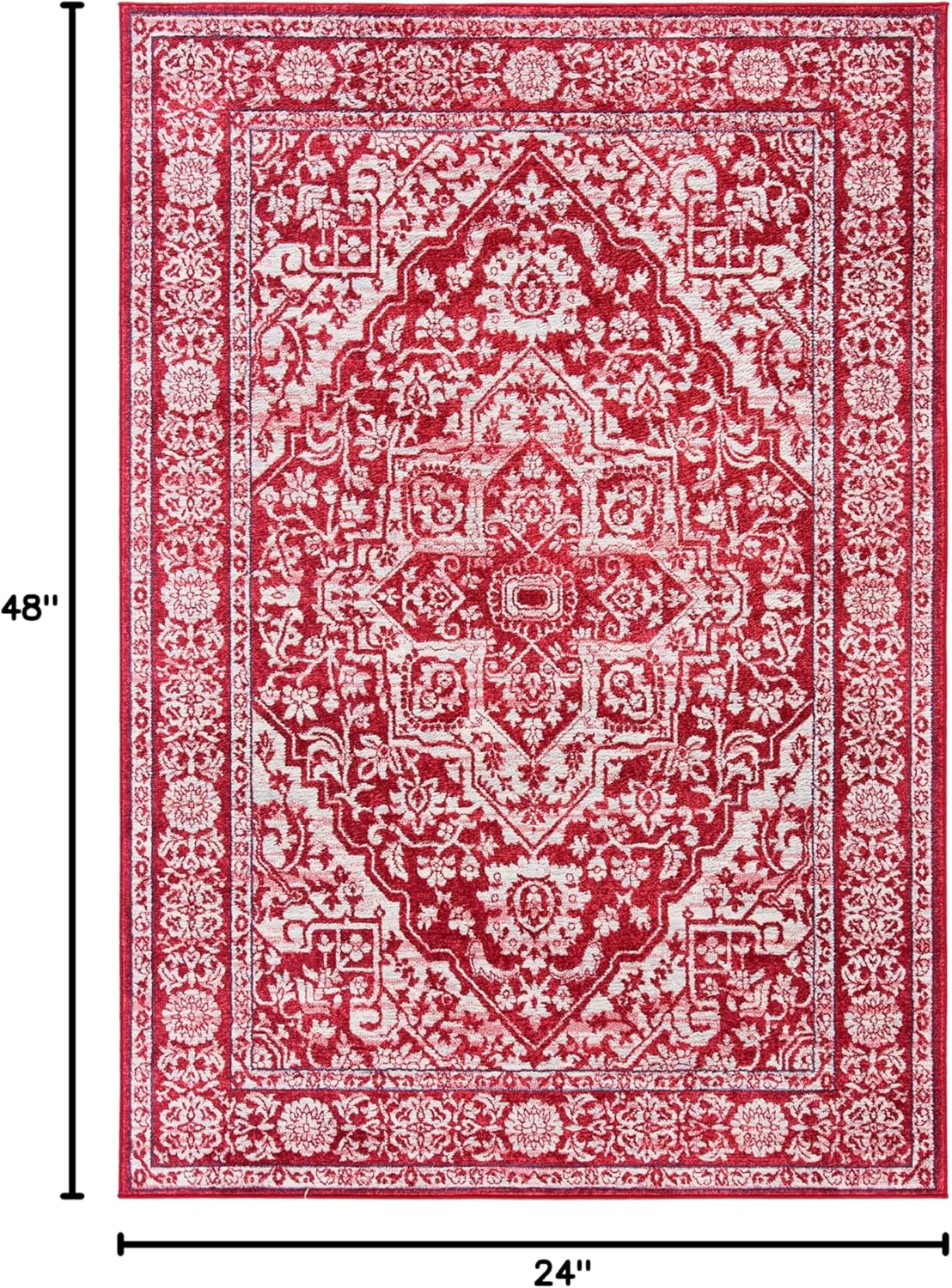 SAFAVIEH Brentwood Collection Accent Rug - 2' x 4', Red & Ivory, Medallion Distressed Design, Non-Shedding & Easy Care, Ideal for High Traffic Areas in Entryway, Living Room, Bedroom (BNT832Q)