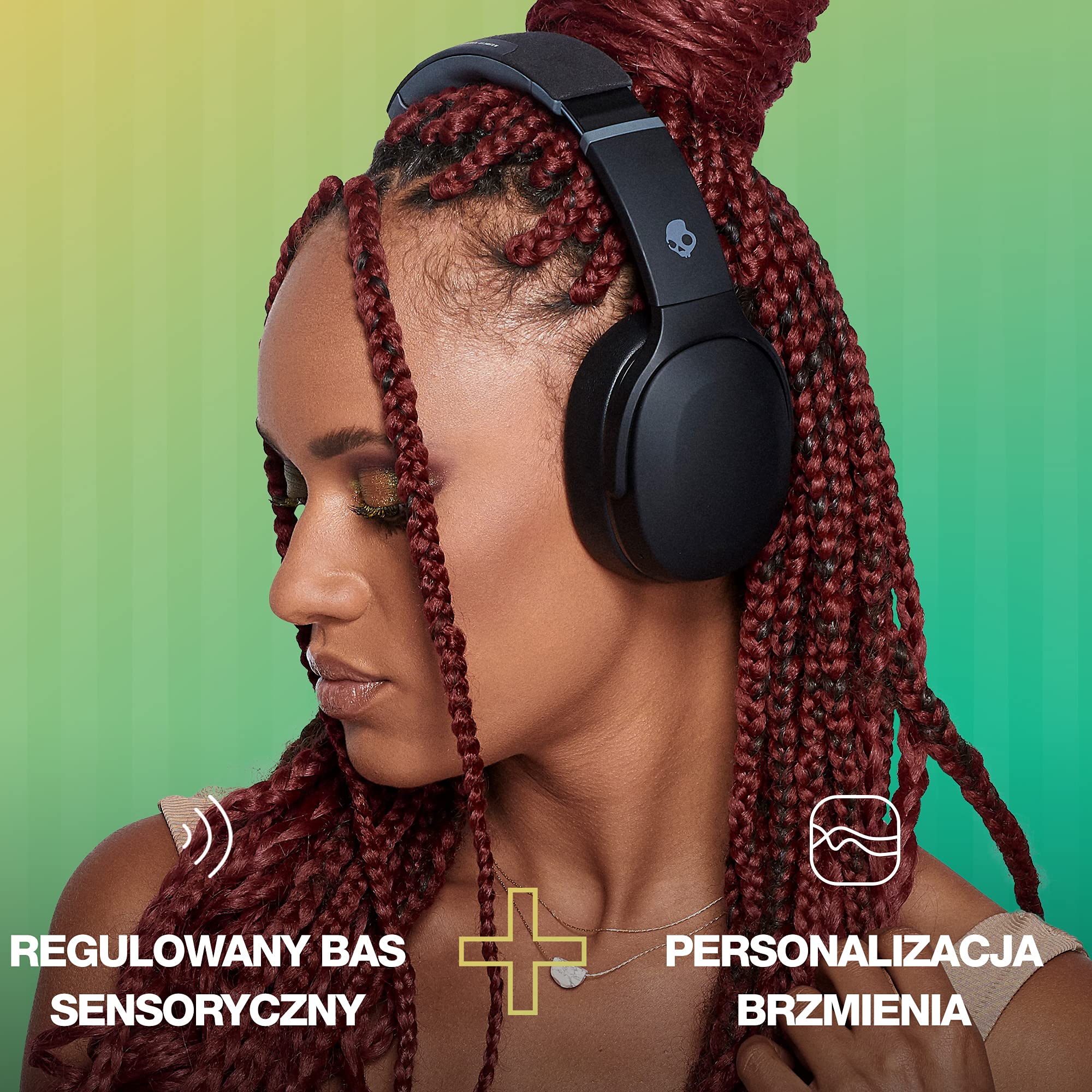 Skullcandy Crusher Evo Bezprzewodowe Słuchawki Nauszne z Regulowanym Basem Sensorycznym, 40 godz. Słuchania, Mikrofon, Obsługa iPhone’a, Androida i urządzeń Bluetooth – czarny