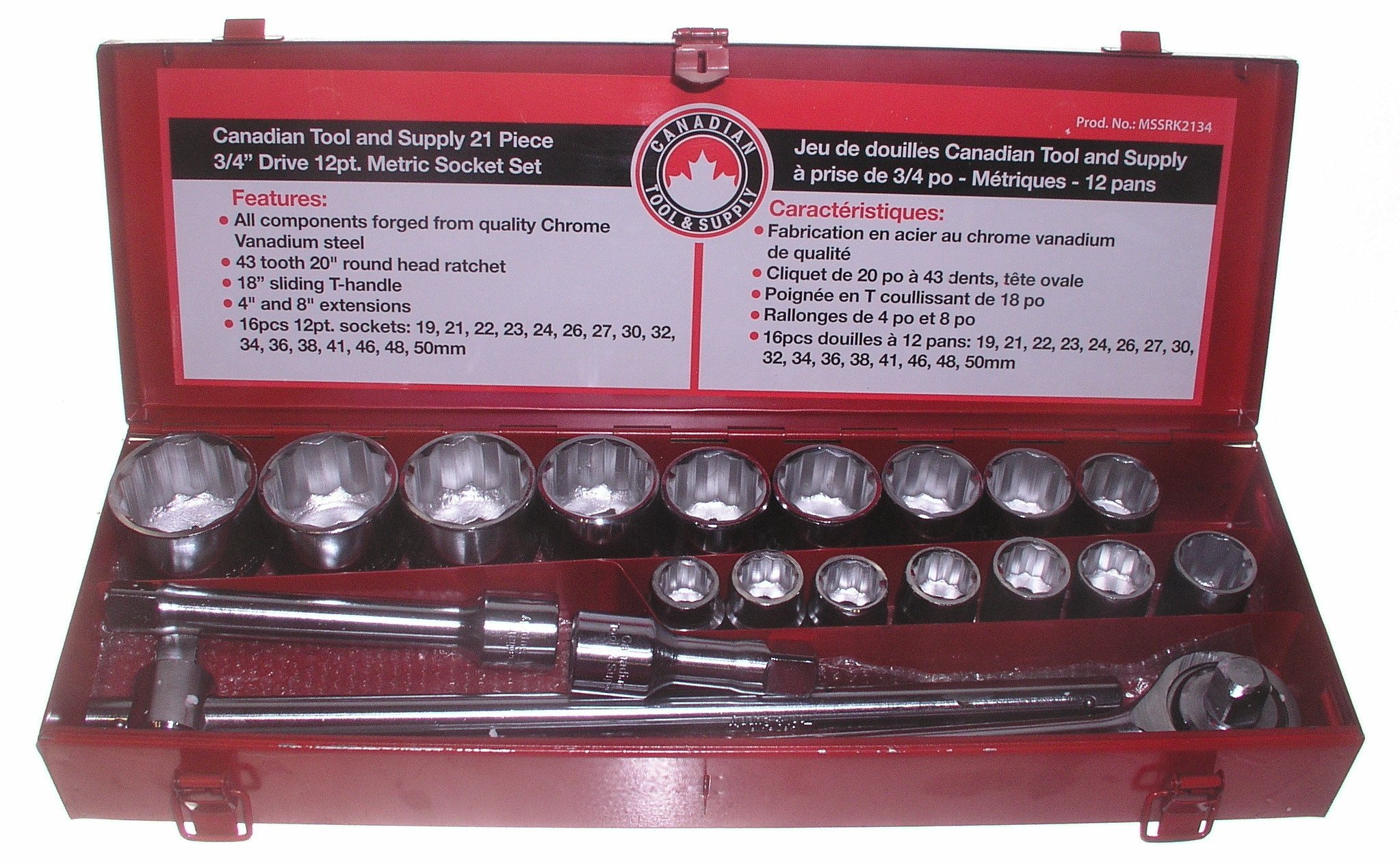 Canadian Tool and Supply 21 Piece 3/4-Inch Drive 12-Point. Metric