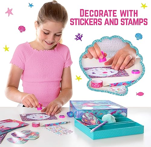 Miniatura 5 de GirlZone Juego de papelería de sirena, 45 piezas, papel blanco, juego de escritura de sirena y kit de escritura de letras para niños