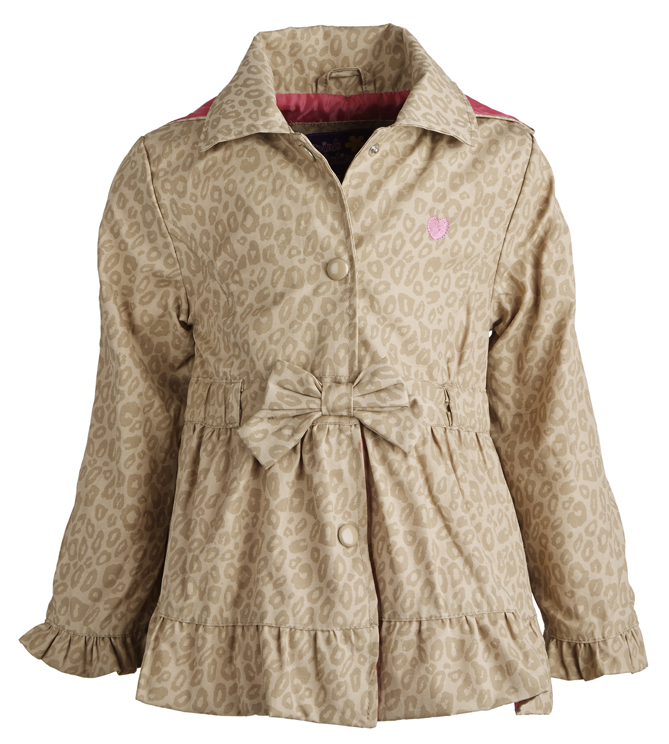 Pink Platinum Little Girls Waisted Leopard Spring Trenchcoat with Removable Hood - Khaki (Size 4)
