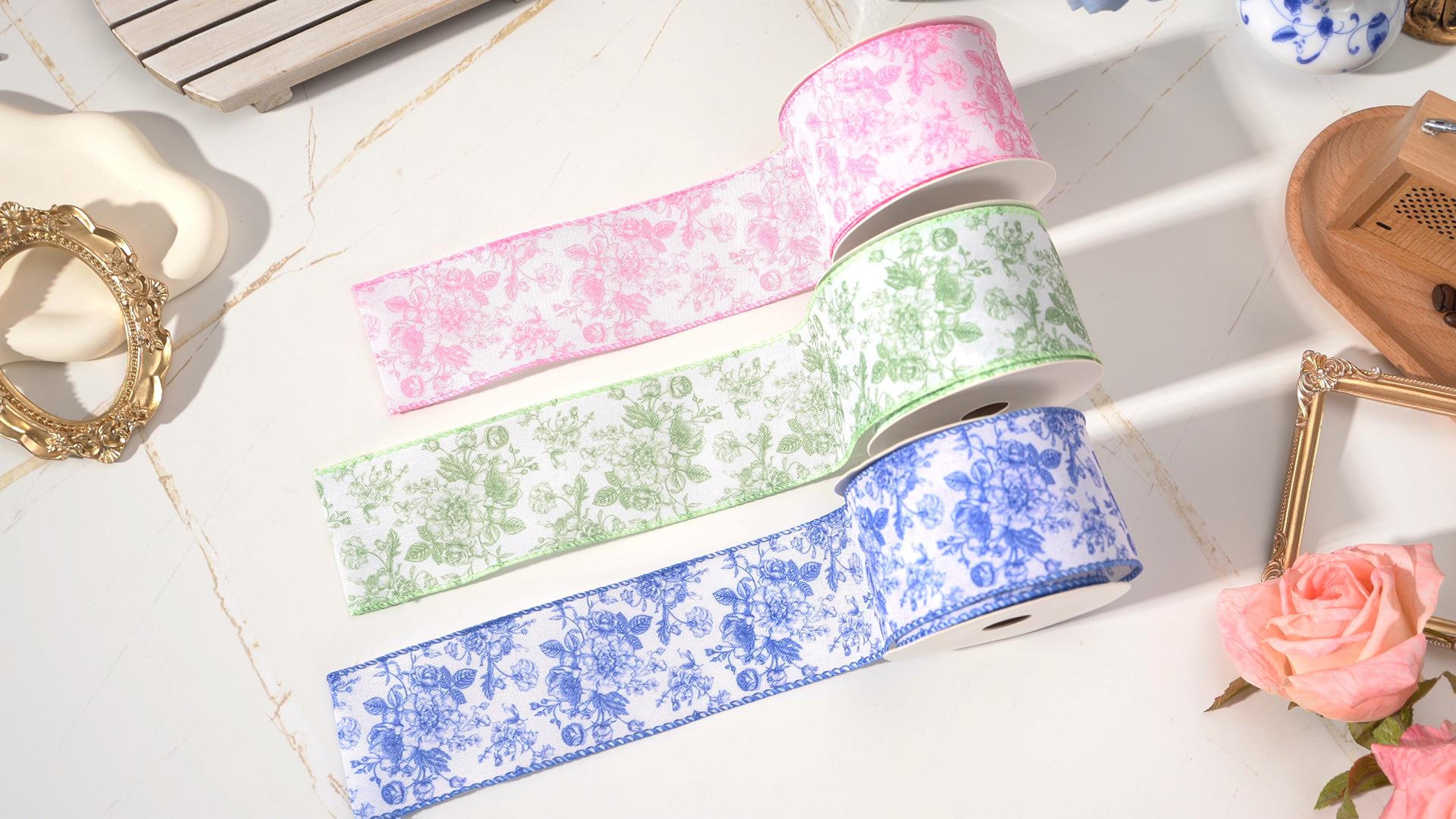 Amazon.com: Floral Wired Edge Ribbon Roll Pink Flower Ribbon