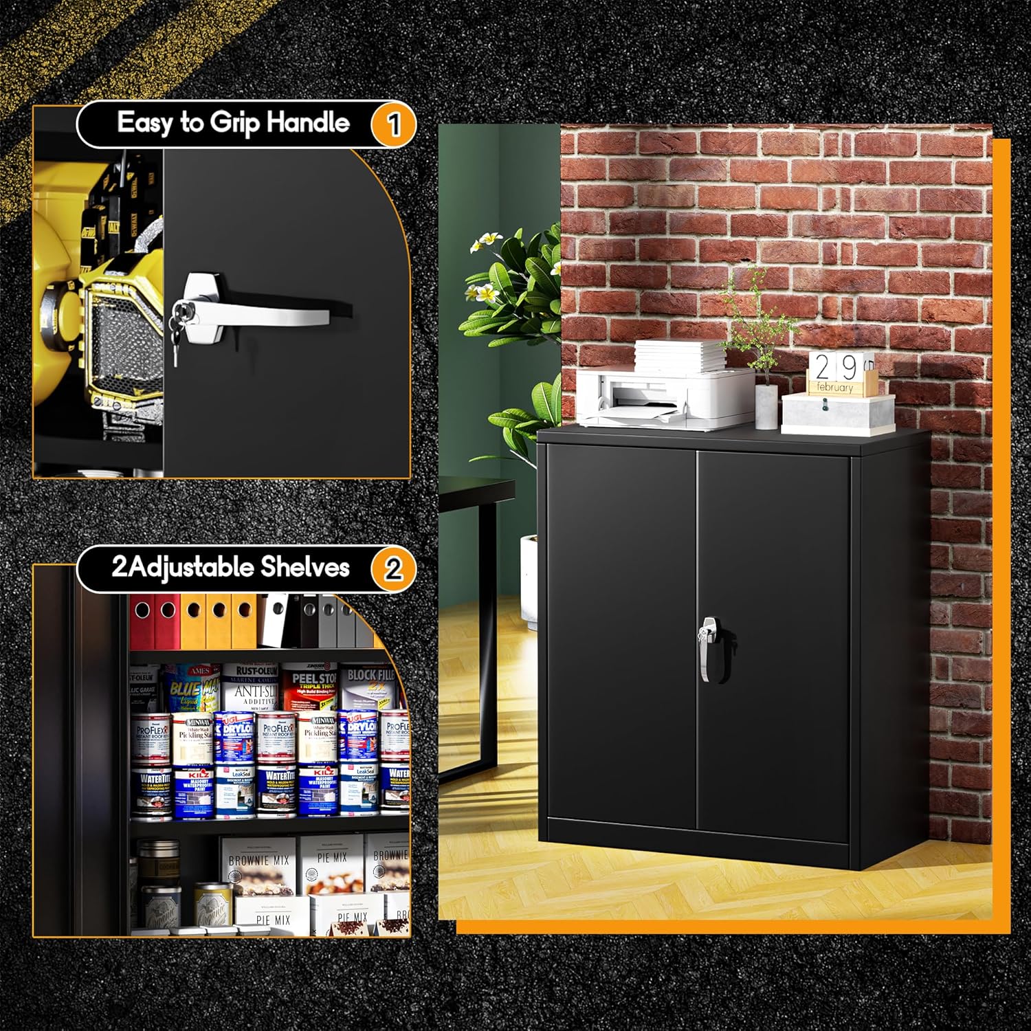 Greenvelly Metal Storage Cabinet with Doors and Shelves,36" Black Metal Lockable Storage Cabinet for Office,Metal Utility Cabinet,Lockable File Cabinet for Home Office, Garage, Kitchen
