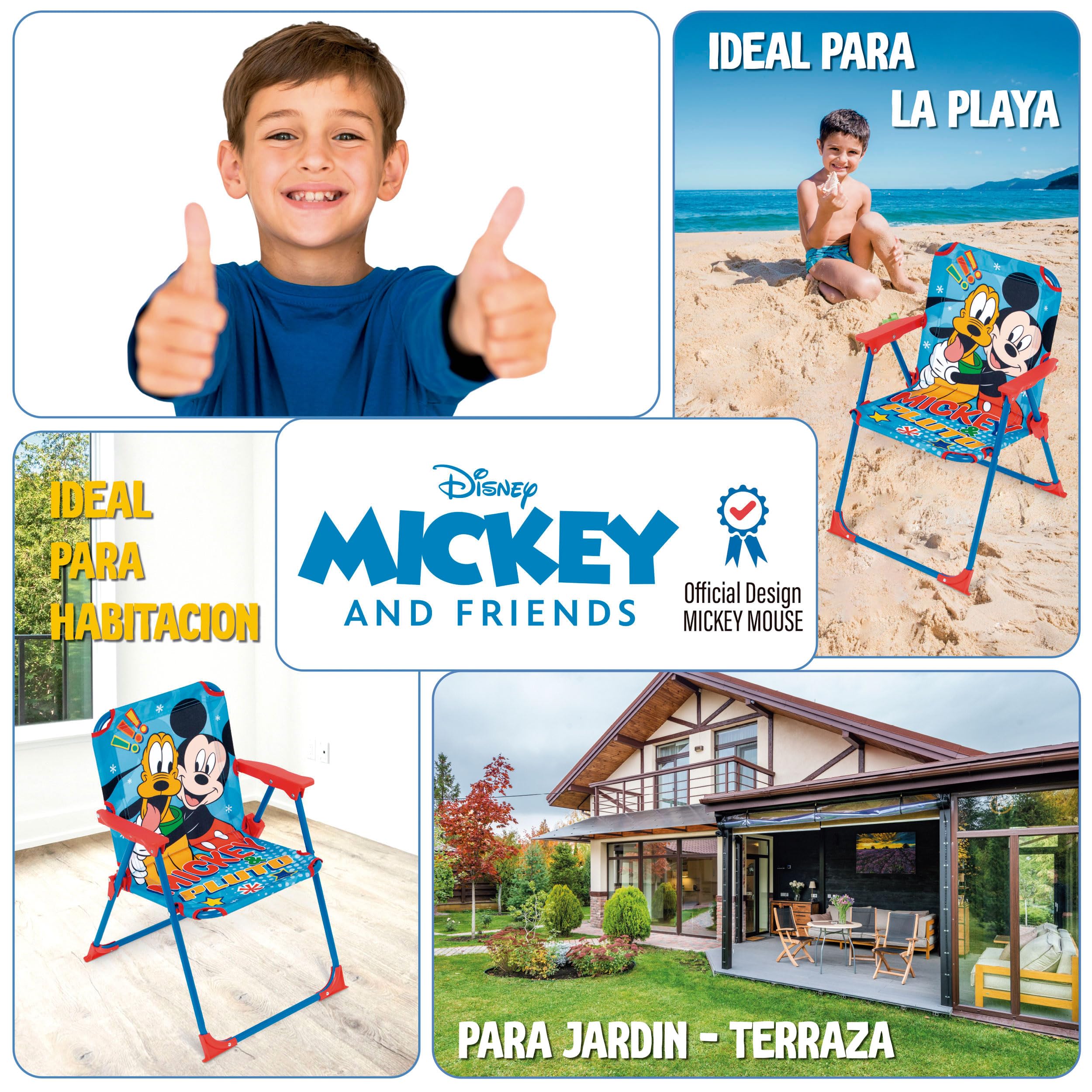 ARDITEX Silla Plegable Infantil Mickey Mouse Disney. Silla Exterior para Playa, Jardín y Terraza. Estructura Metálica, Apoyabrazos de Plástico y Asiento Lona 38 x 32 x 53 cm Azul, WD16174