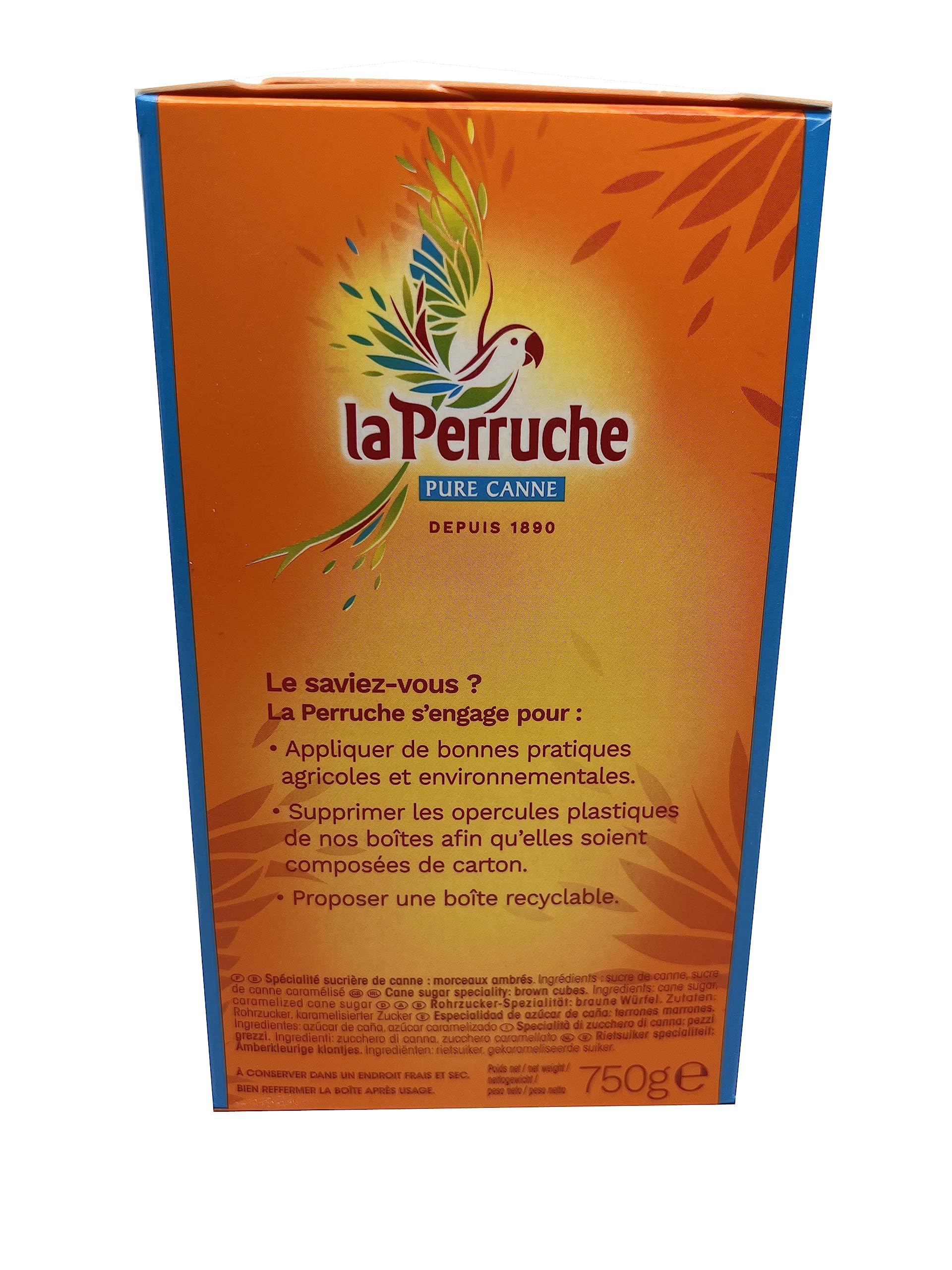 La Perruche 8x750g natürlicher brauner Zucker Rohrzucker Würfelzucker