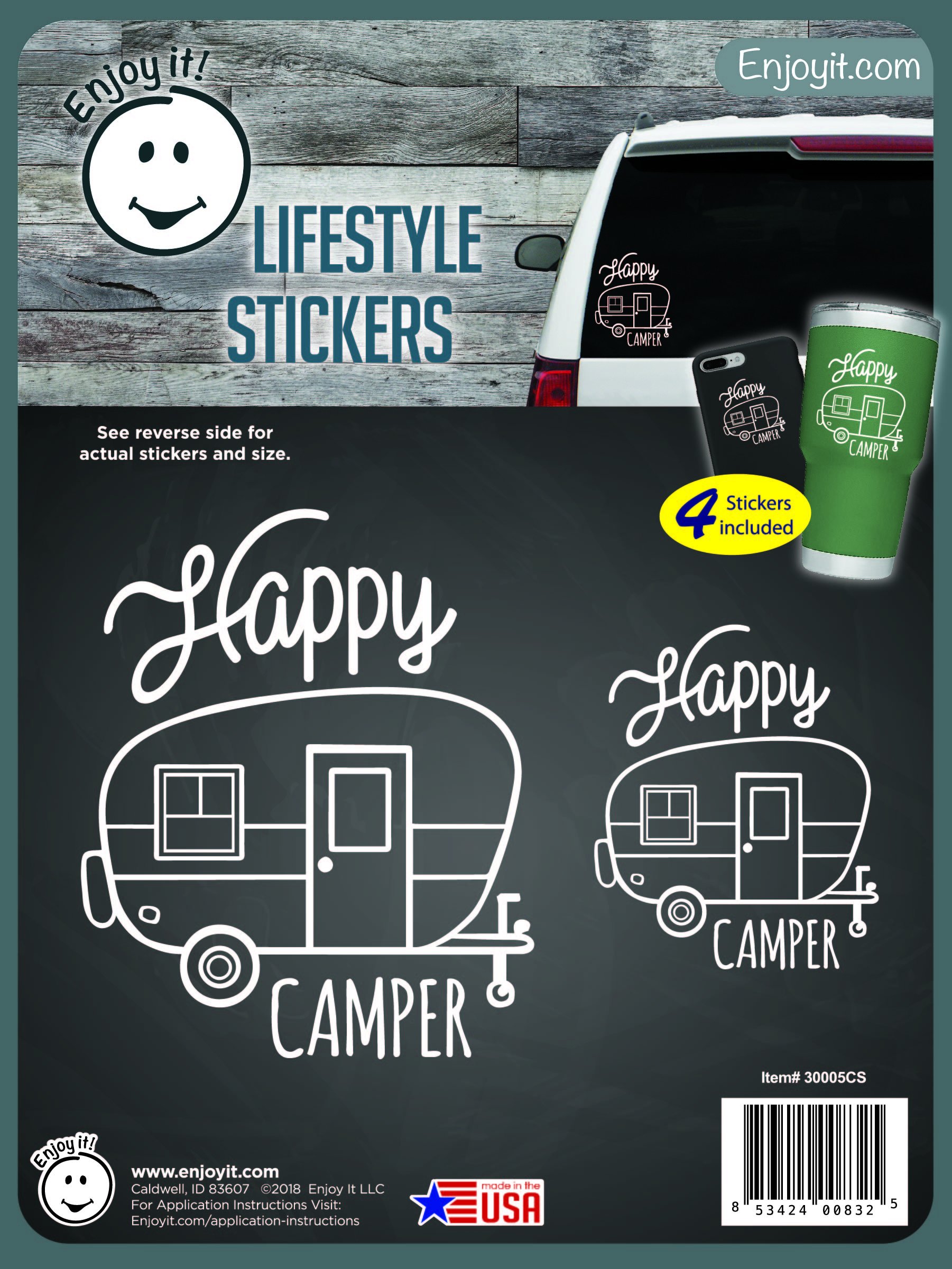 Enjoy It Happy Camper Car Stickers, 4 pieces