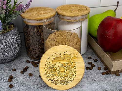 Miniatura 7 de Hakuna Supply - Tarro de almacenamiento de vidrio con tapa decorativa de bambú hermética - Contenedor multiusos para hierbas té dulces Q-Tips etc