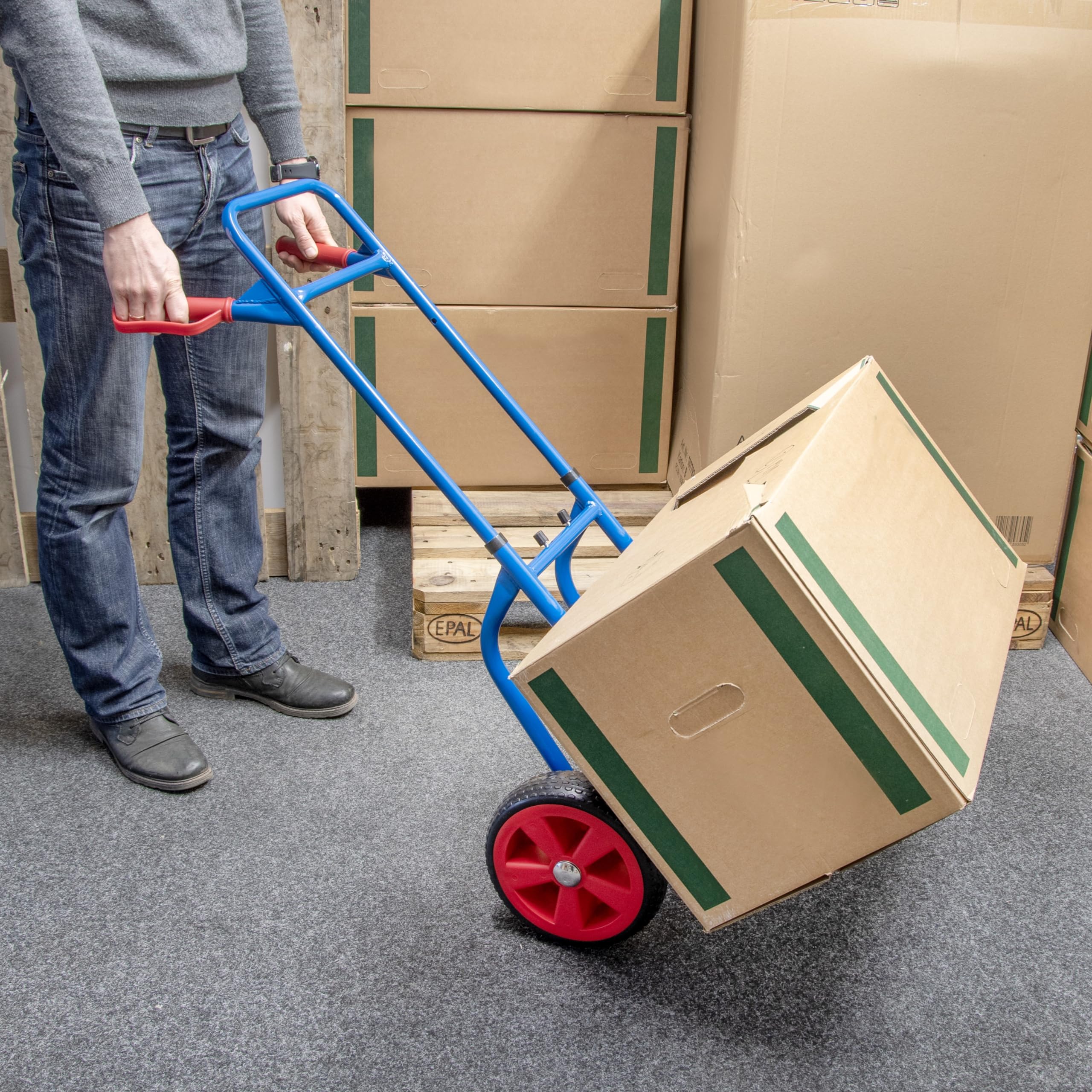 HEMMDAL Sackkarre | 200 kg Tragkraft | HxB 112 x 47 cm | 29 cm Schaufeltiefe | faltbar | aus Stahl | Teleskop-Bügelgriff | Blau | platzsparend | klappbar | Lastentransport | Transportkarre