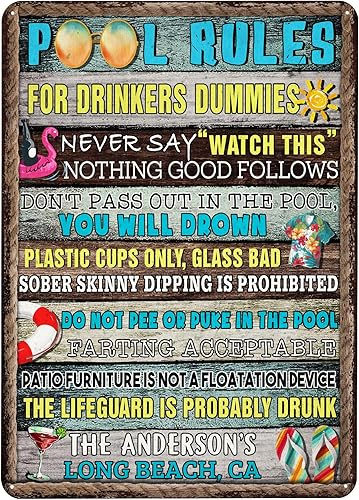 V VIBEPY Letrero de metal personalizado para piscina, letrero de piscina, decoración de piscina, letrero de bar de piscina, decoración de patio