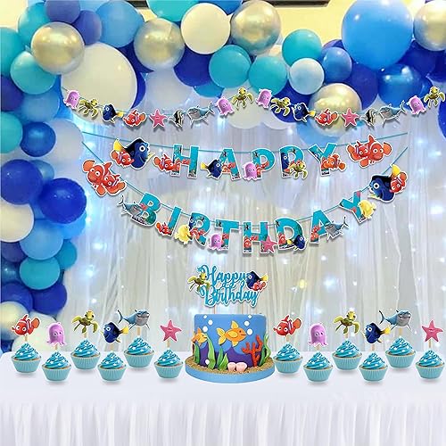 Vista 9 de Petr Pan Theme Birthday Party Supplies – Neverland Decoration Boys Girls – Includes Happy Birthday Banner, Cake Topper, Cupcake Toppers, Garland &