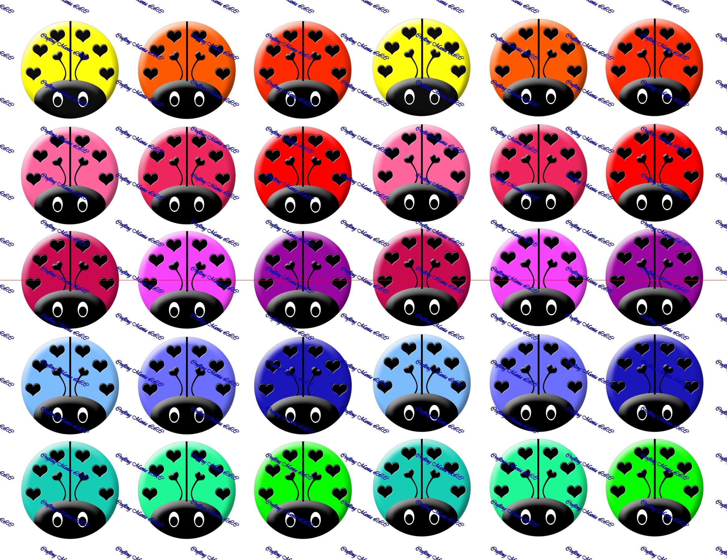 Crafting Mania LLC. 30 Precut Bottle Cap Images Lady Bugs Set 1 *NEW