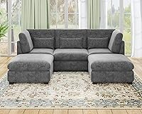Vista 44 de Sofá modular de gran tamaño, sofá seccional de pana Cloud extra profundo con diván otomano chaise, sofá cama de chenilla esponjosa de 8 plazas