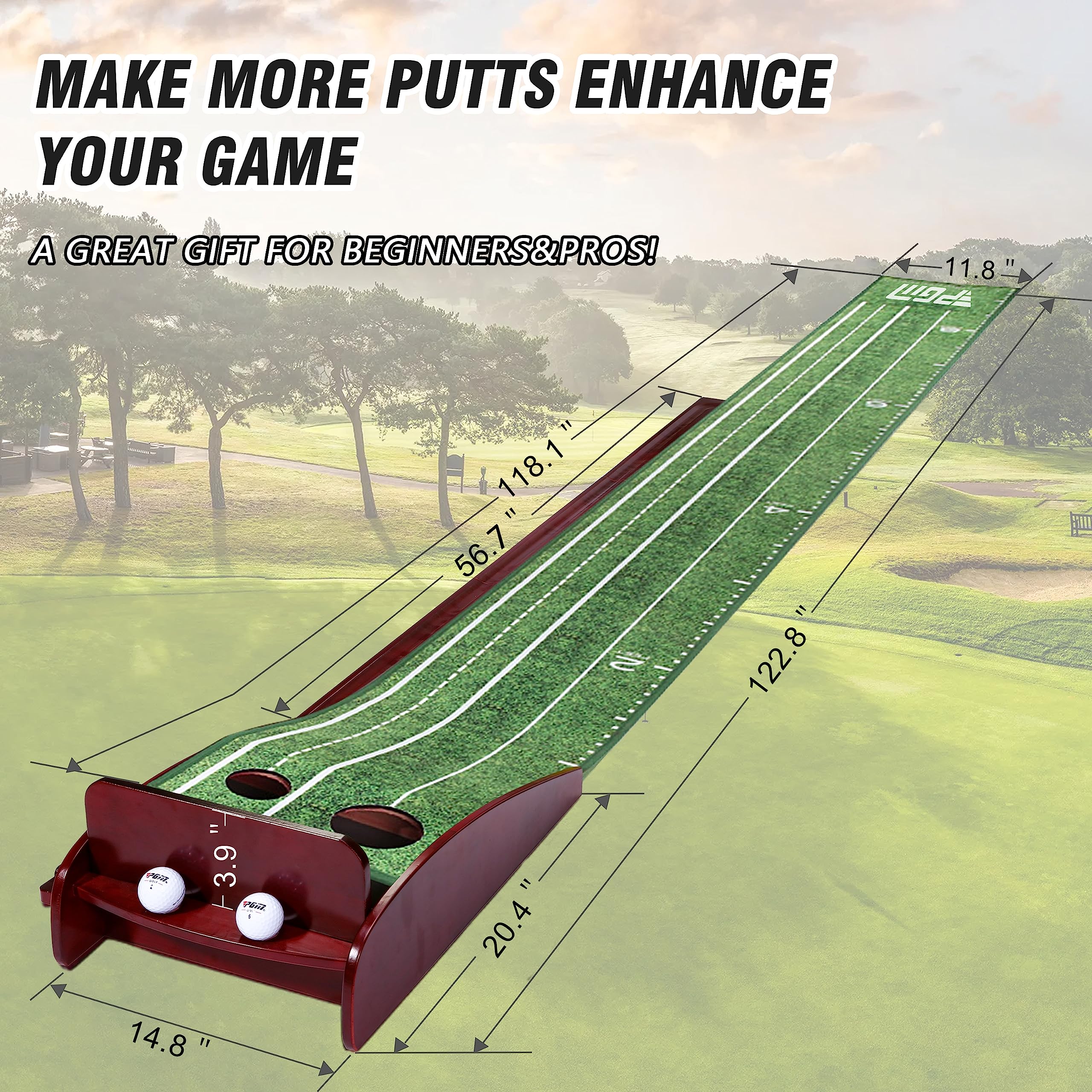 PGM Perfect Practice Putting Mat Indoor Golf Putting Green with 1/2 Hole Training, Auto Ball