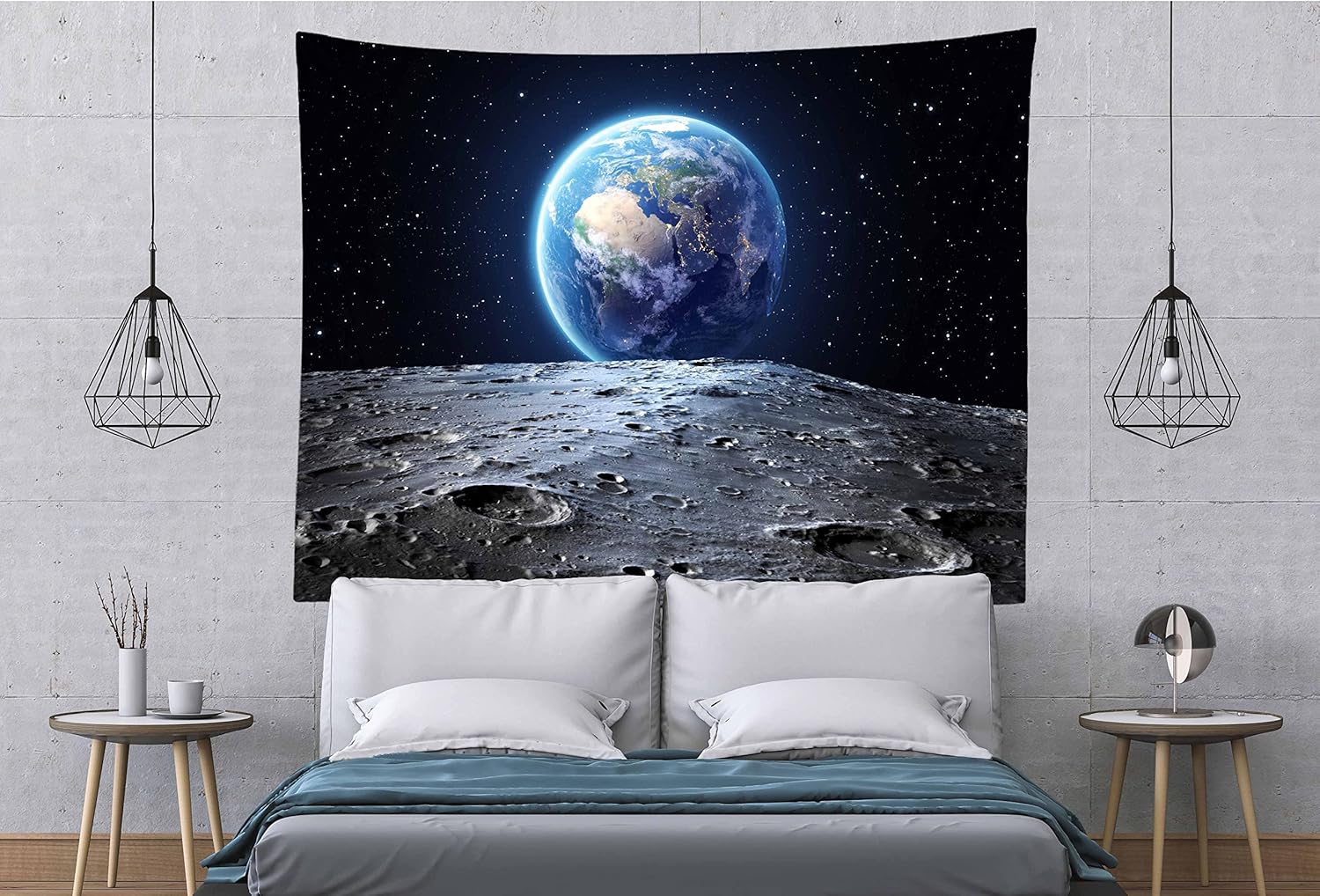 Loccor Galaxy Tapestry Space Wall Tapestry View of Blue Earth from the Moon Surface Furnished by NASA Tapestries Planet Stars Out Space Party Backdrop for Bedroom Living Room Dorm Decor 120x80 Inches