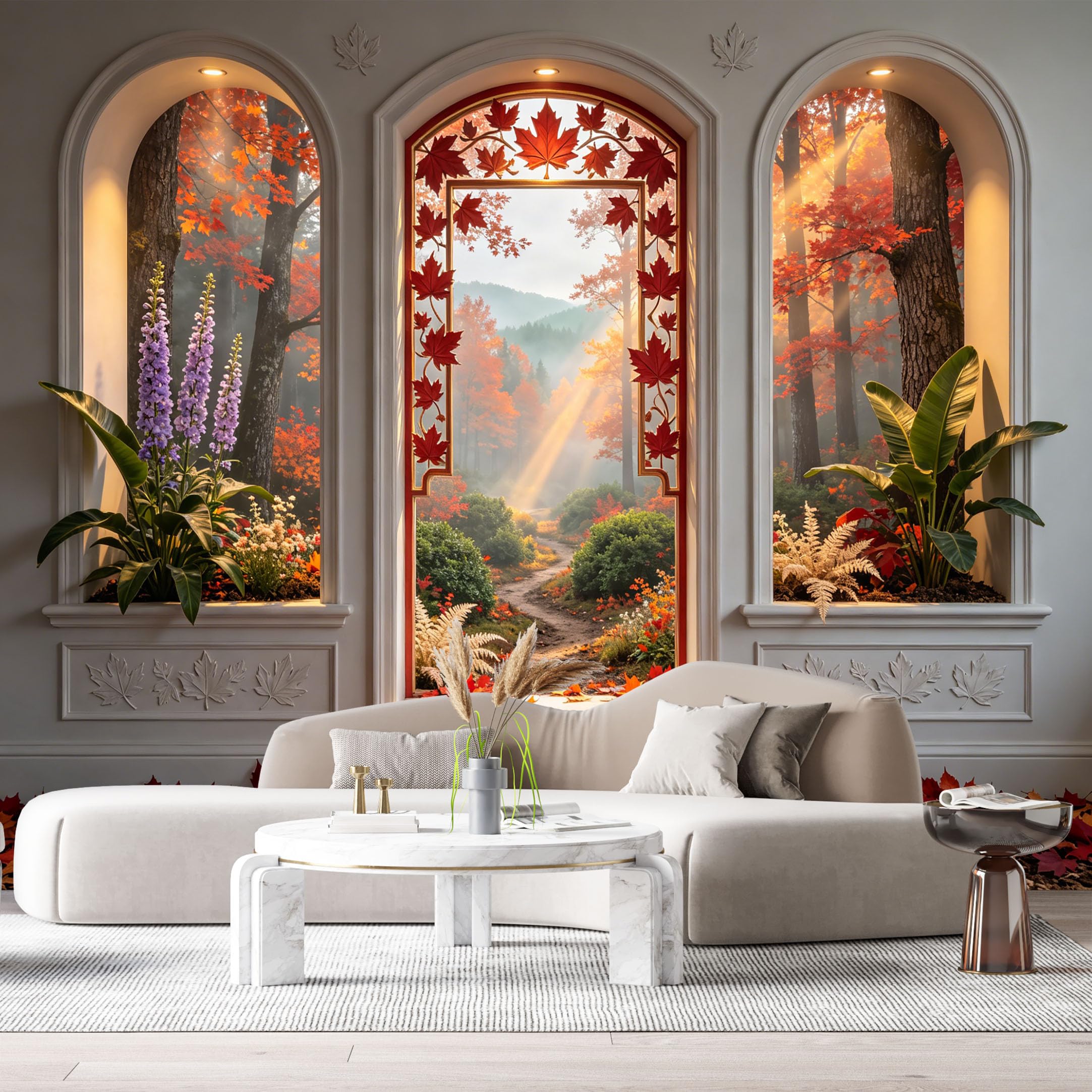 Custom Size Wall Murals Autumn Forest Path Maple Leaves 3D Trompe L'Oeil Landscape SelfAdhesive Wall Fabric Removable Large Wallpaper for Photo Living Room