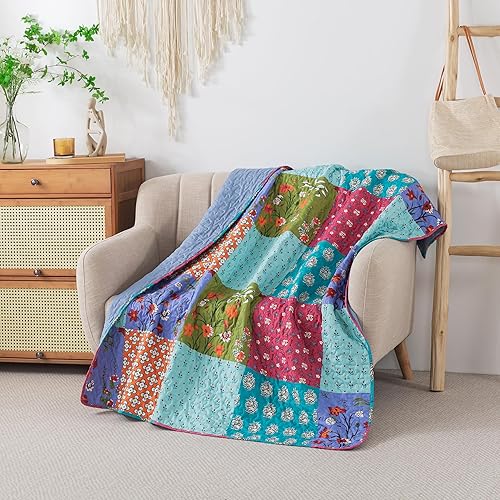 Miniatura 4 de SLPR All is Bright - Manta acolchada de 50 x 60 pulgadas, colcha ligera de verano con diseño de retazos coloridos para sofá y cama, edredón de