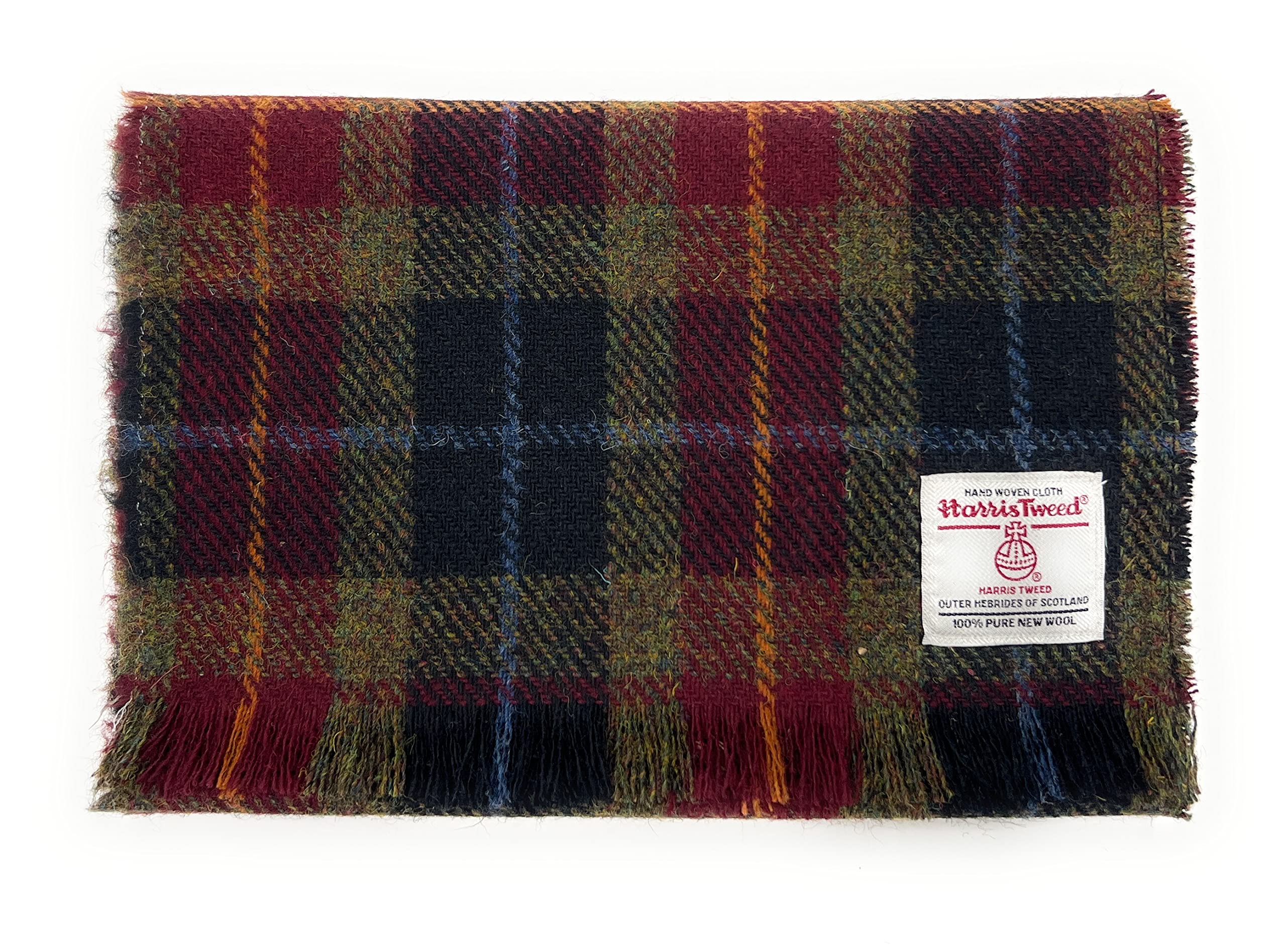 Tartan Tweeds Rust Check Harris Tweed Fringed Scarf Unisex