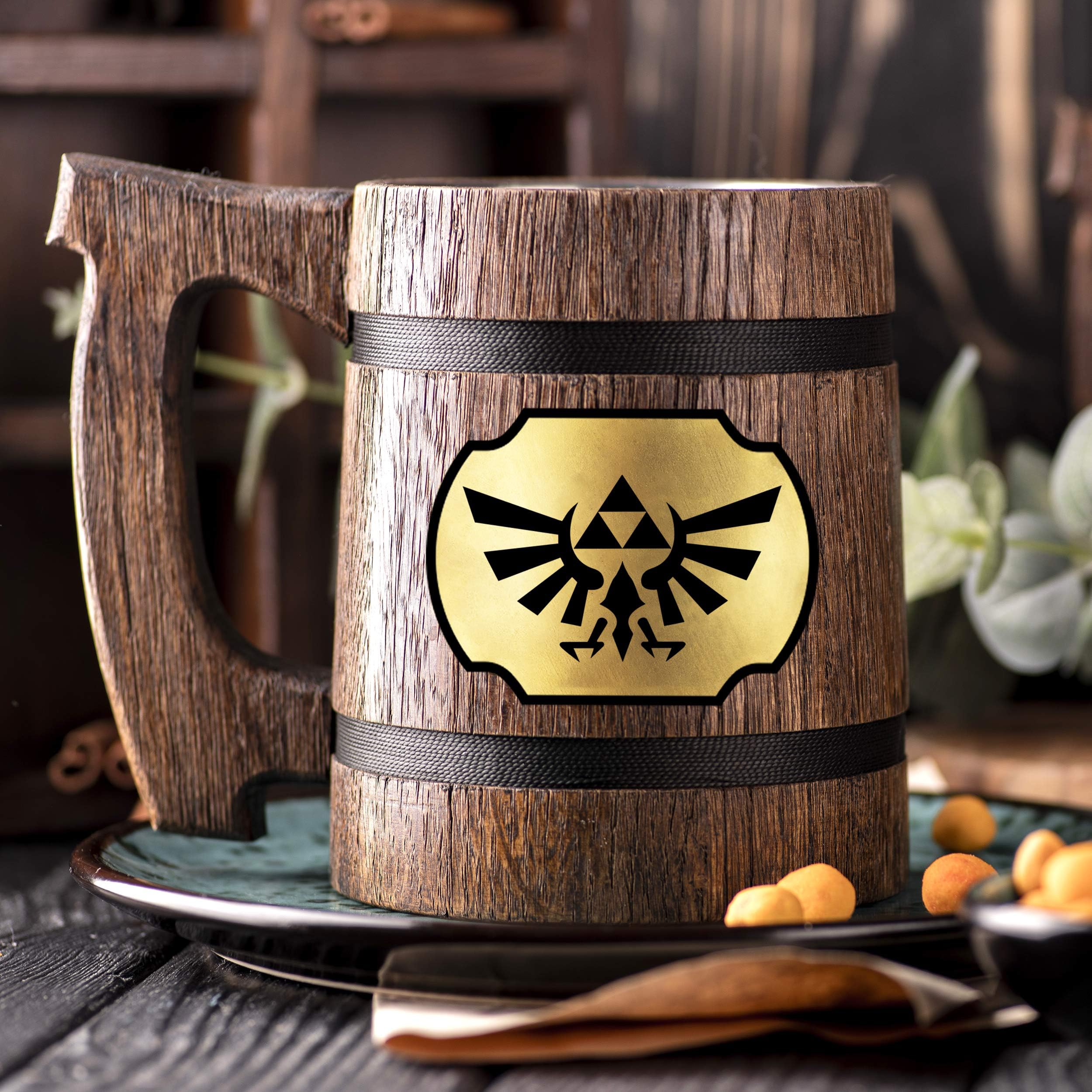 Legend Of Z Mug. Ornament Triforce Wooden Mug Gift. Stein. Wooden Beer Tankard. Gamer Mug. Beer Steins. Gifts for Gamer K100 / 0.6L / 22 ounces