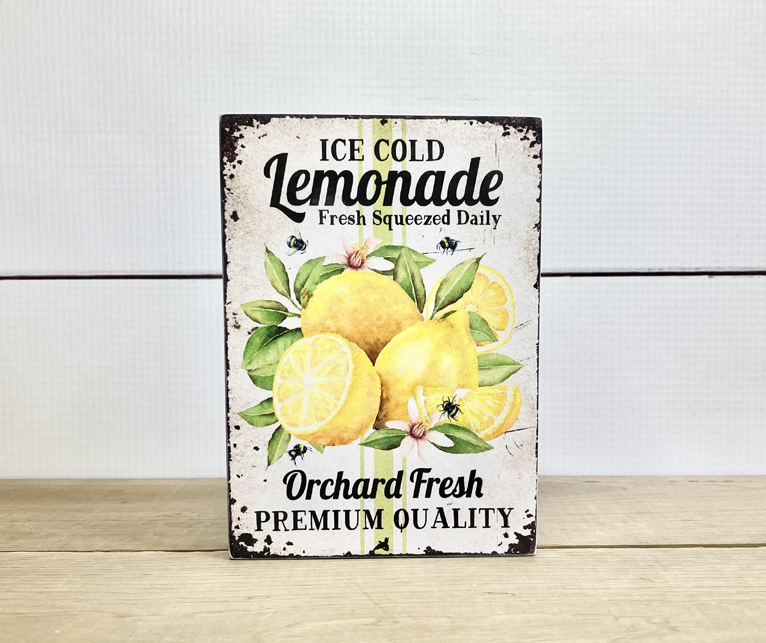 Nuboxx Yt_1 Lemonade Metal Tin Sign, Lemon Tray Decor, Imitation Wooden Board Lemons Imitation Wooden Sign Farm Kitchen Art Wall Decor Summertime Metal Tin Sign 6X8 Inch