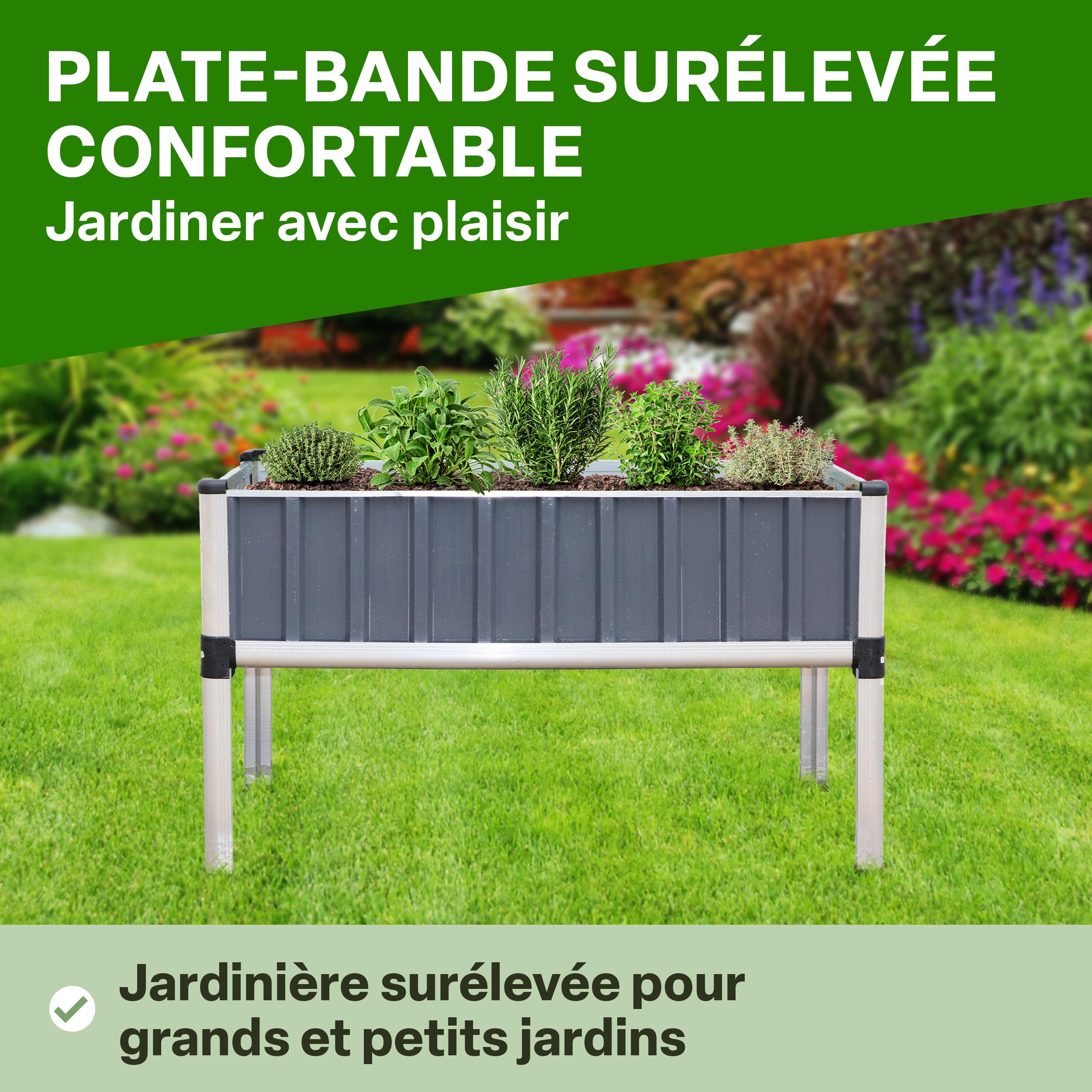 TTL GARDEN « Superior » Jardinière surélevée en aluminium avec serre - 128 x 114 x 60 cm - Grande plate-bande surélevée en aluminium de qualité supérieure avec couvercle de serre - Portes et toit en