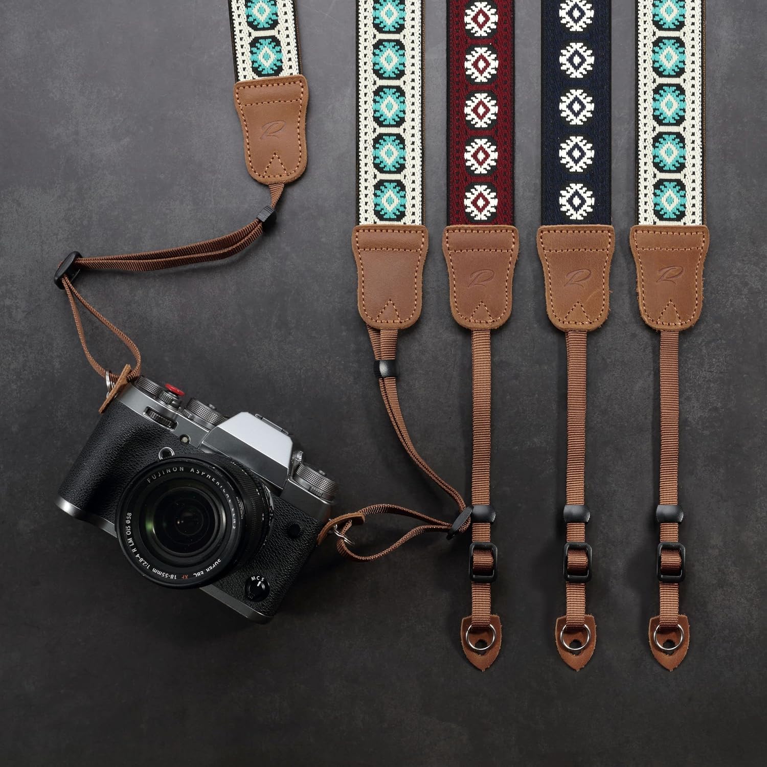 Padwa Lifestyle Camera Strap - 1.5" Crazy Horse Cowhide Head Cotton Strap,Vintage Embroidery Camera Straps for Photographers,Cameras,Binoculars,Cute Adjustable Shoulder Neck Strap for Adults & Kids