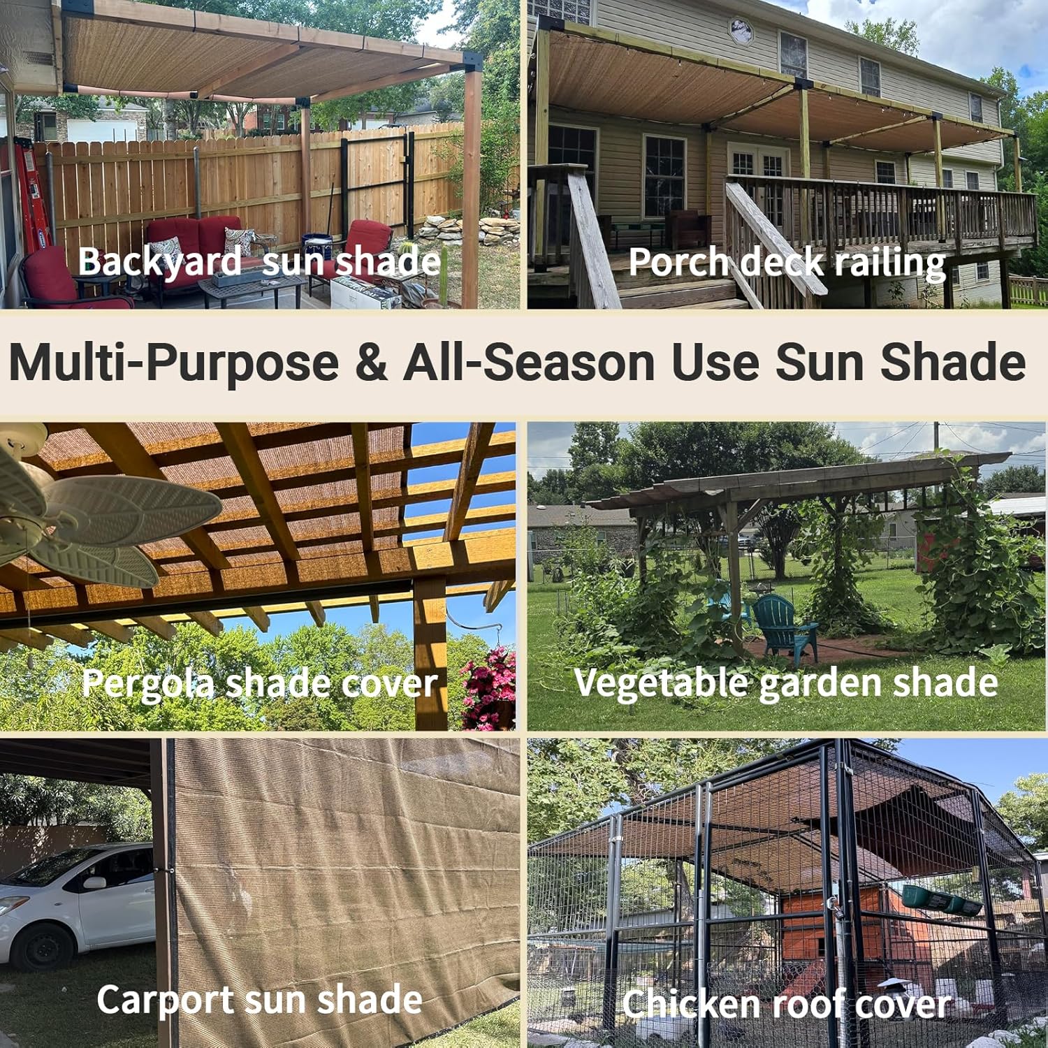 MEANCHEN 90% 6x15ft Sun Shade Cloth, Outdoor Patio Shade Cloth with Grommets Mocha, Breathable Pergola Shade Cover for Garden Backyard Carport Porch Deck Canopy